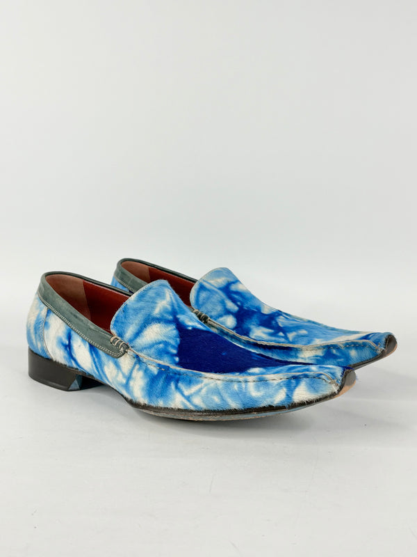 Brando Blue 'Calispo' Ponyfur Leather Slip Ons - EU42