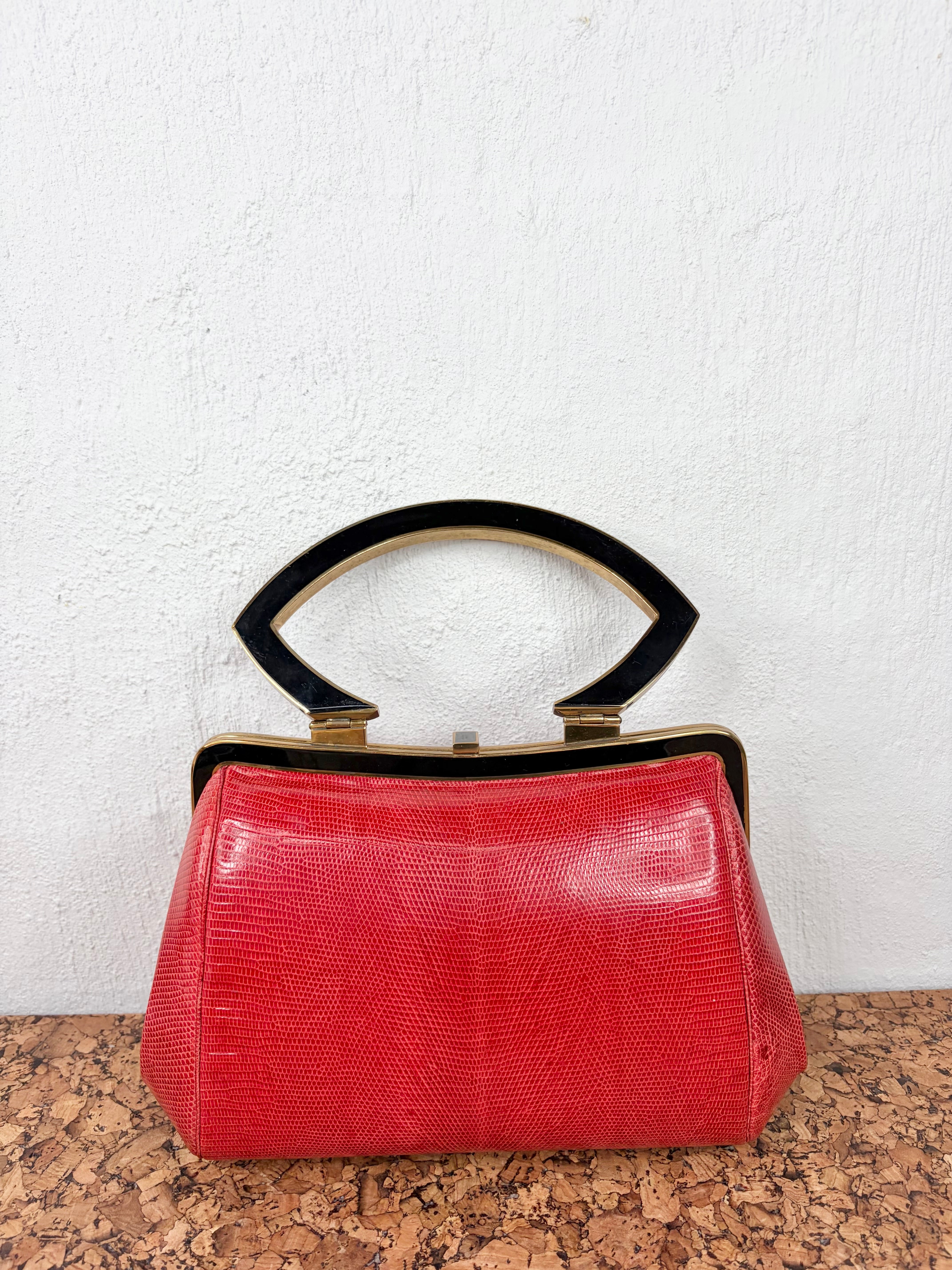 Vintage Hollywood Handbags Sydney Coral Lizard Evening Bag