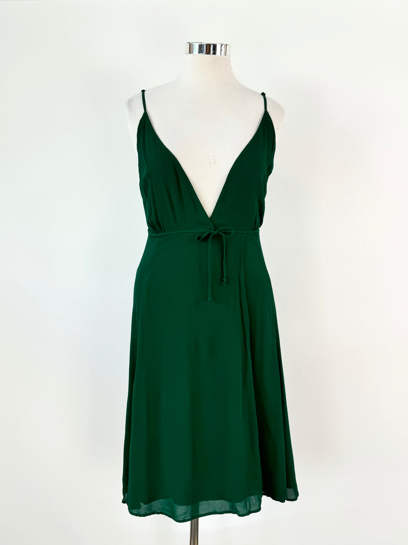 Reformation Forest Green Viscose Wrap Dress - AU10