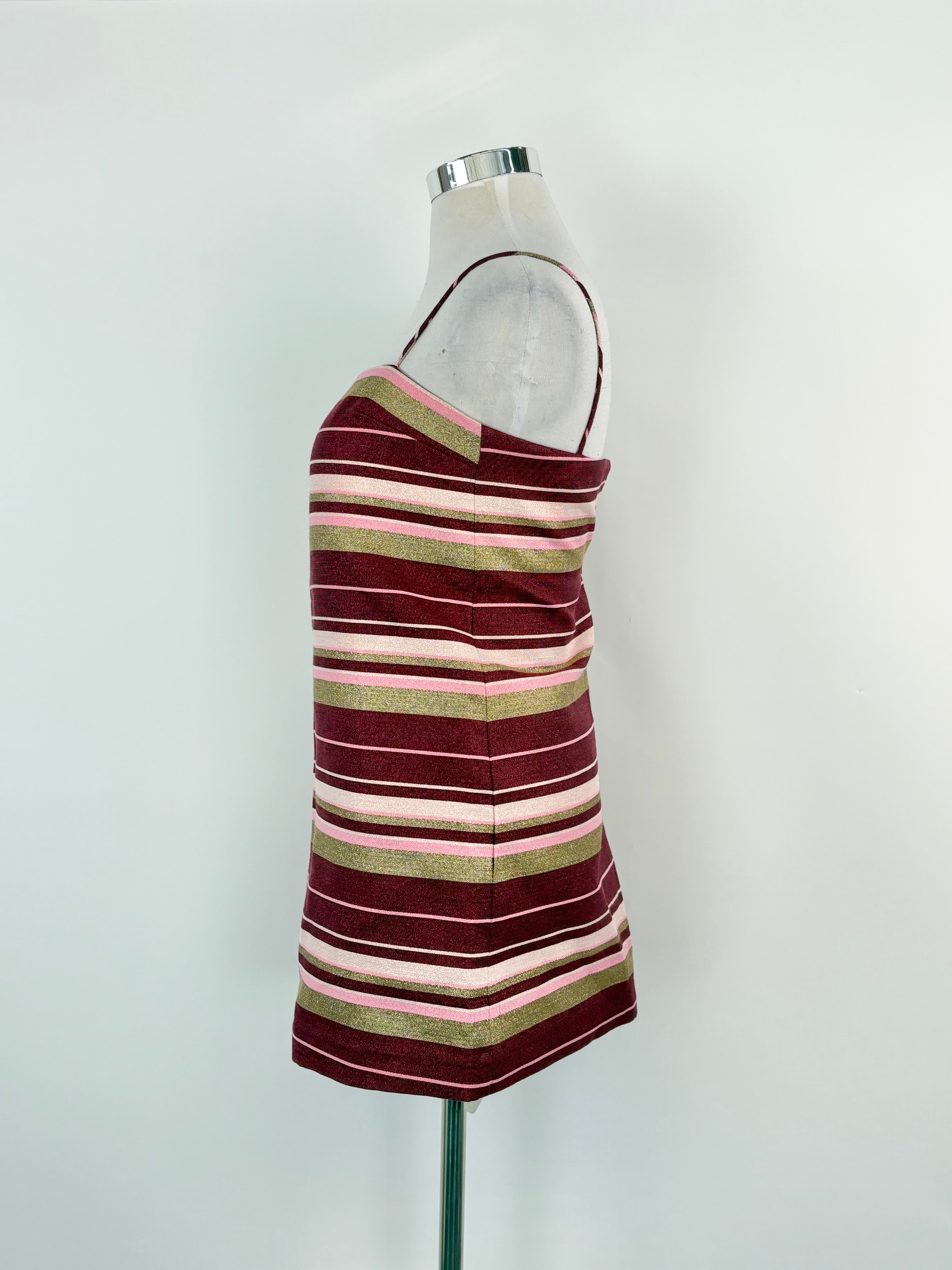 Zimmermann Burgundy-Striped Metallic Karmic Jacquard Shift Dress - AU12