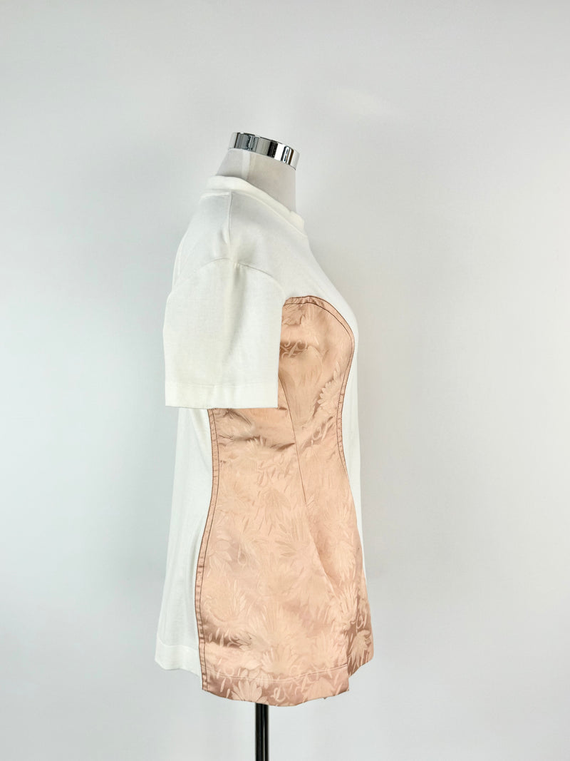 Marni White and Peach Cotton & Silk Panel T-Shirt - AU12