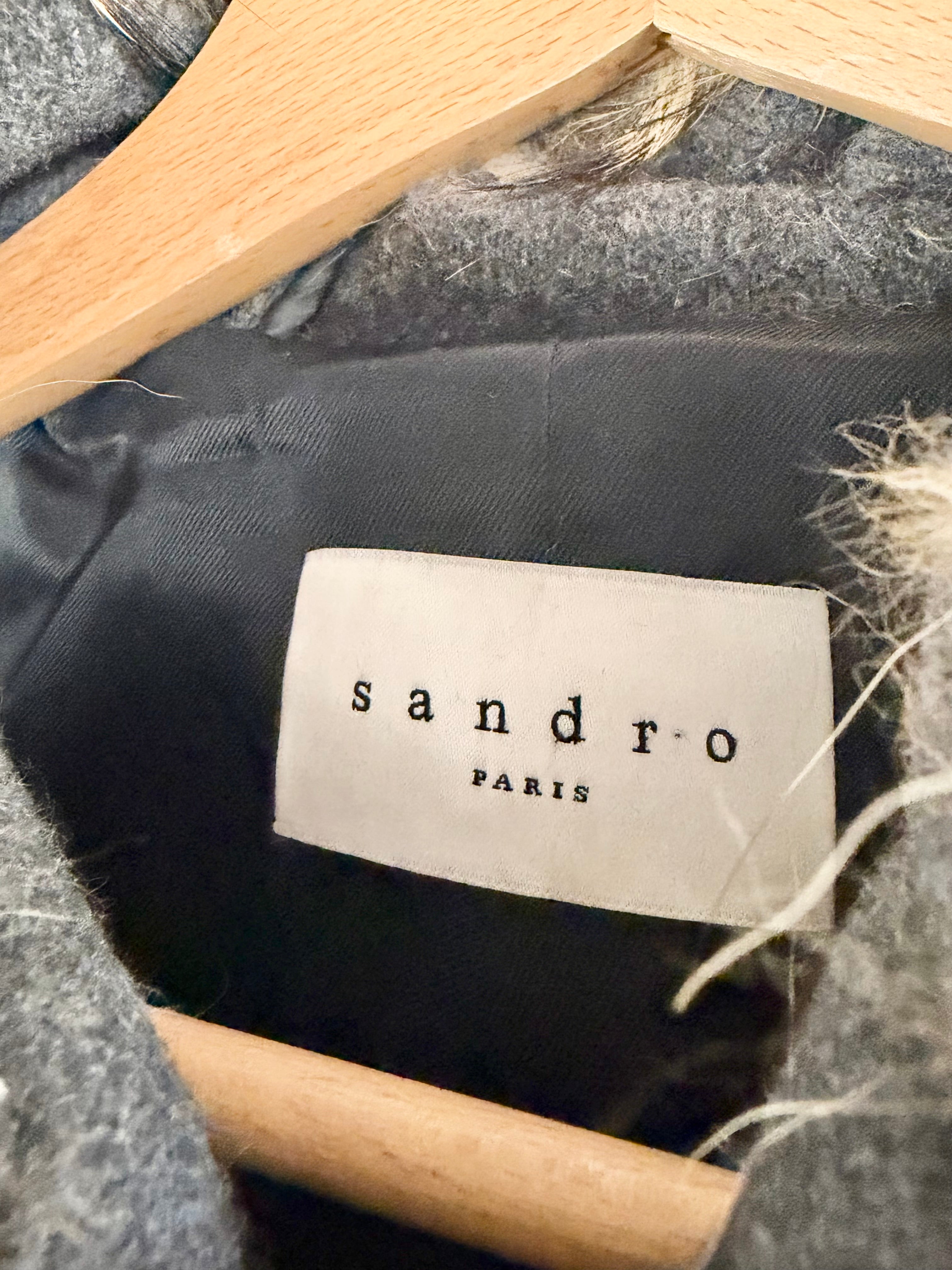 Sandro Paris Grey Asymmetrical Zip Wool Coat - AU10