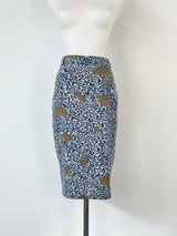 Kate Sylvester Navy Blue & Grey Animal Print Floral Midi Skirt - AU6/8