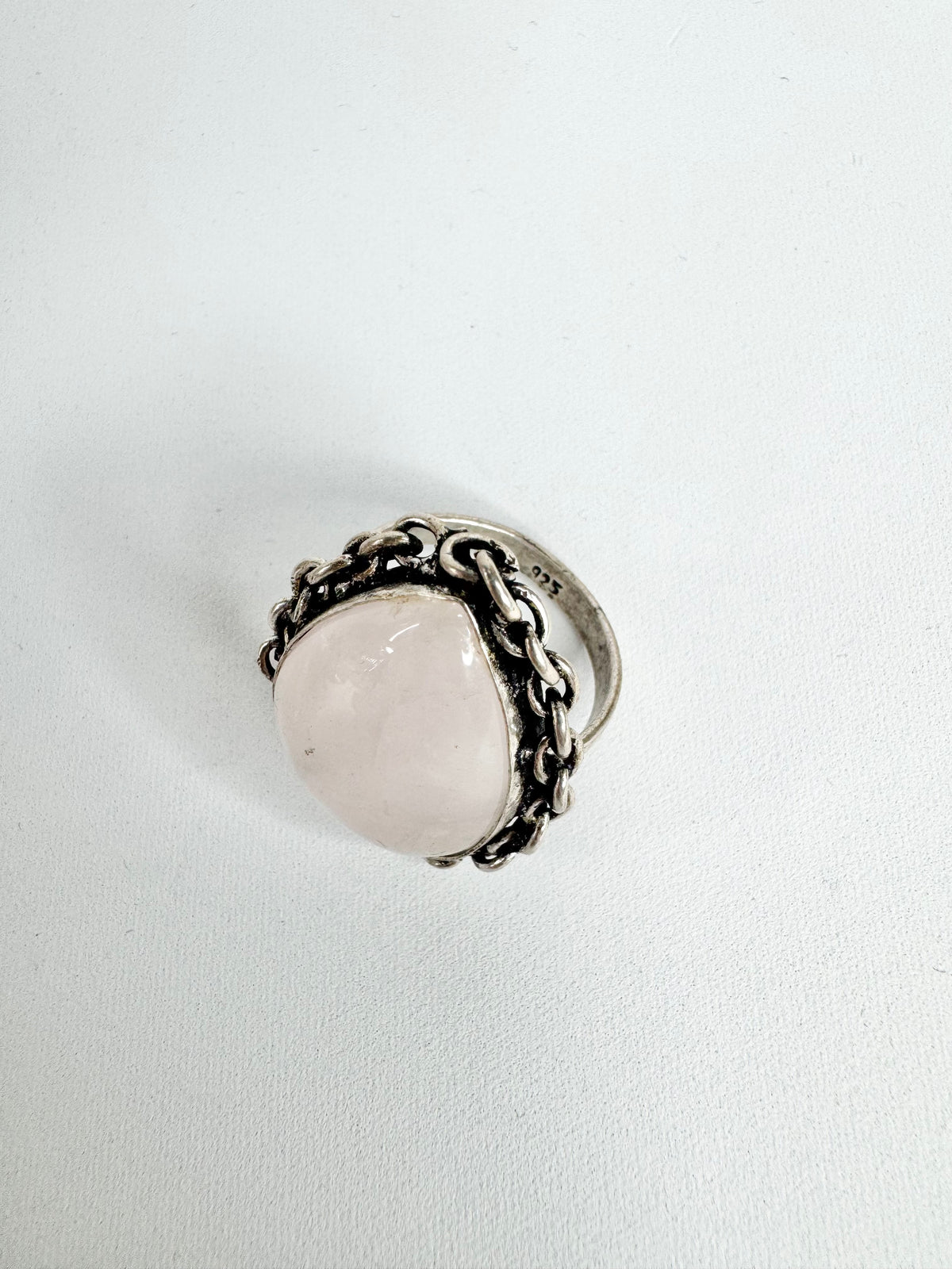Silver & Rose Quartz Pear Cut Chain Ring