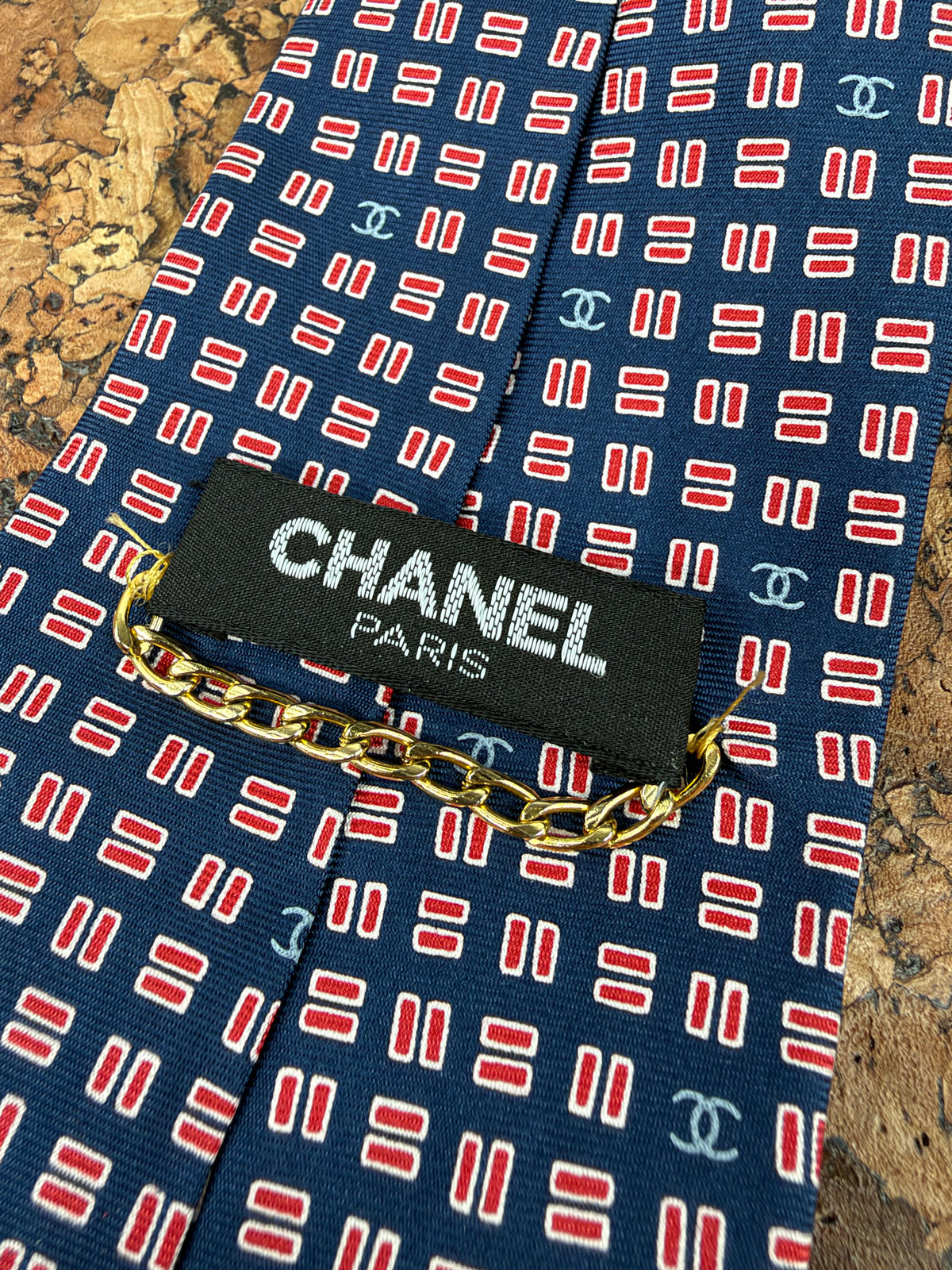 Chanel Navy & Red Patterned Silk Tie