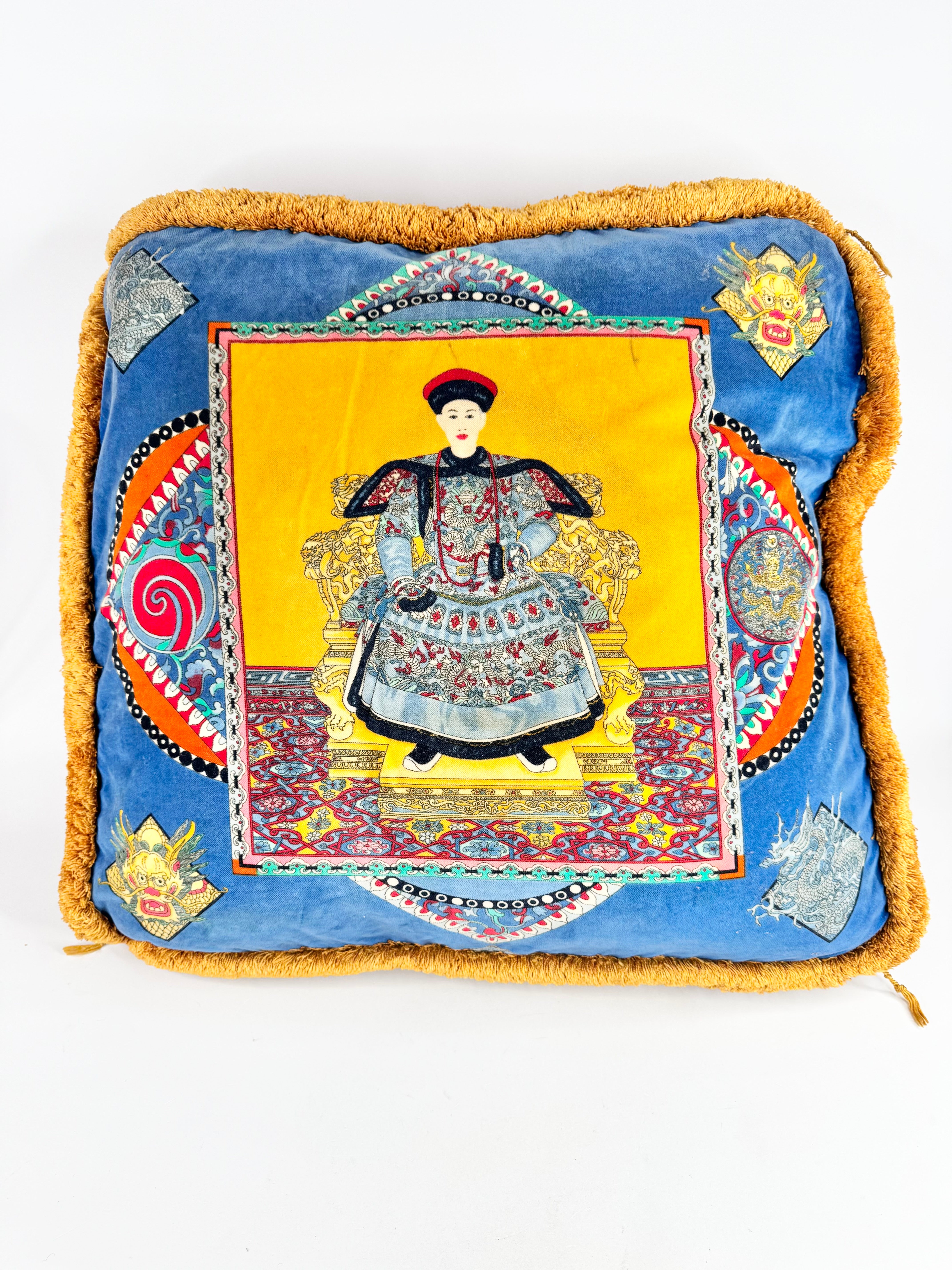 Versace Reversible Red & Blue Emperor Qianlong Velvet Cushion