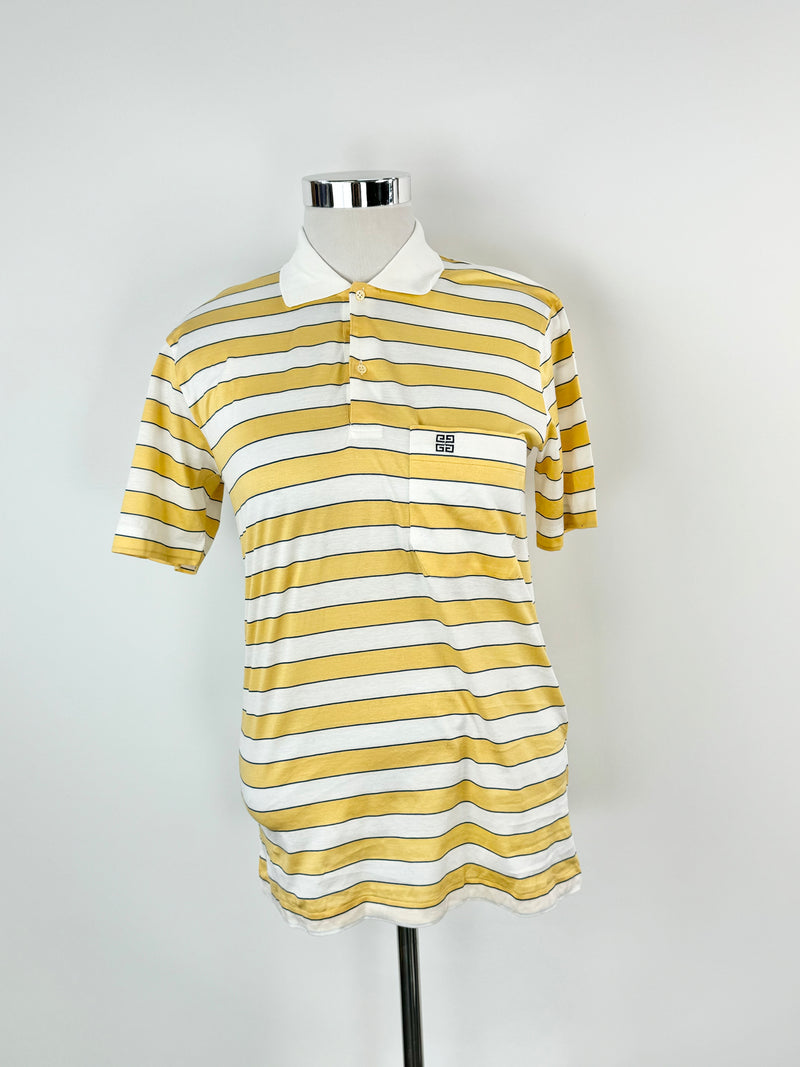 Vintage 90s Givenchy Gentlemen Yellow & White Striped Polo - L