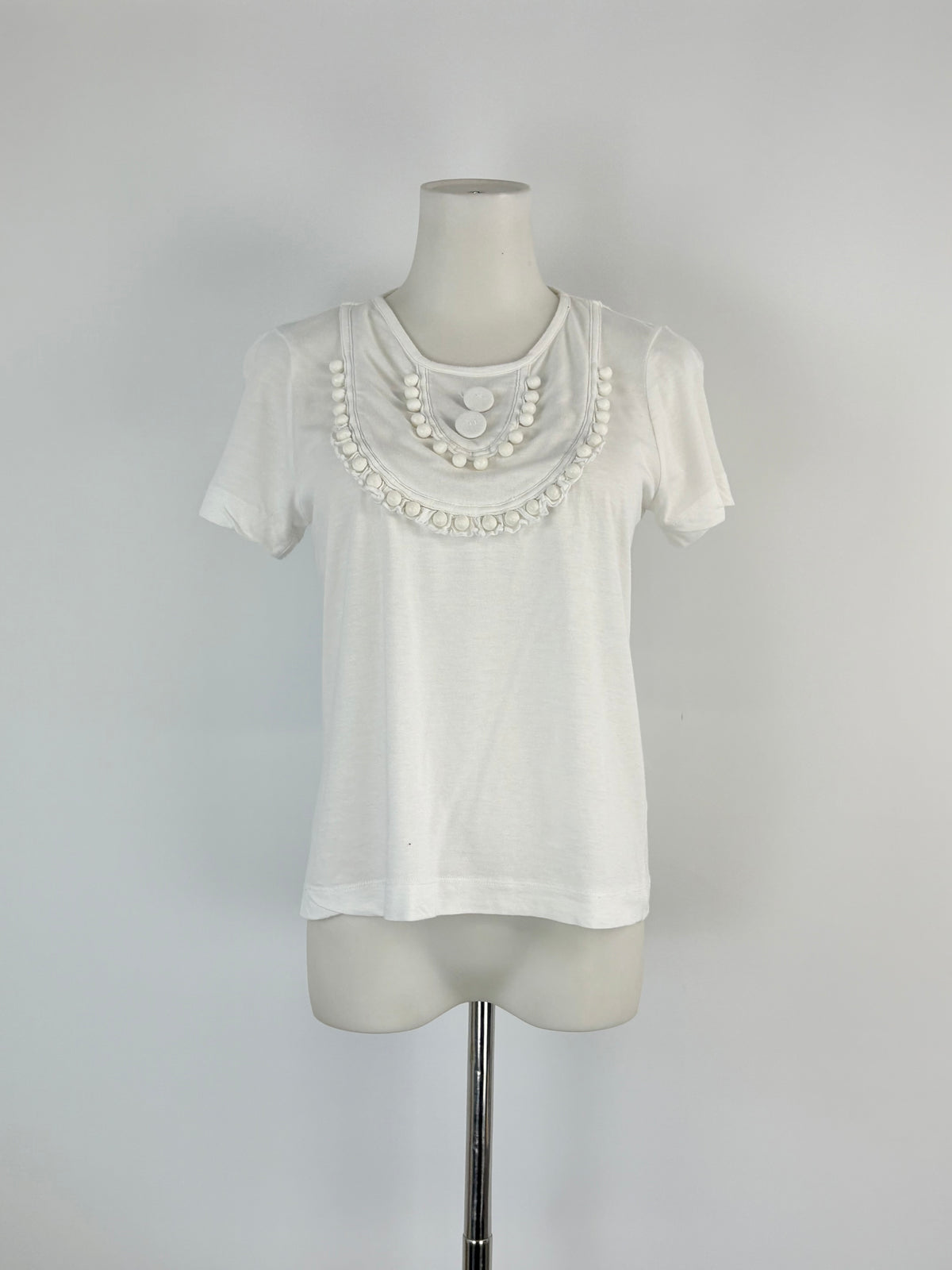 See By Chloé White Scoop-Neck Bead Detail Top - AU6/8