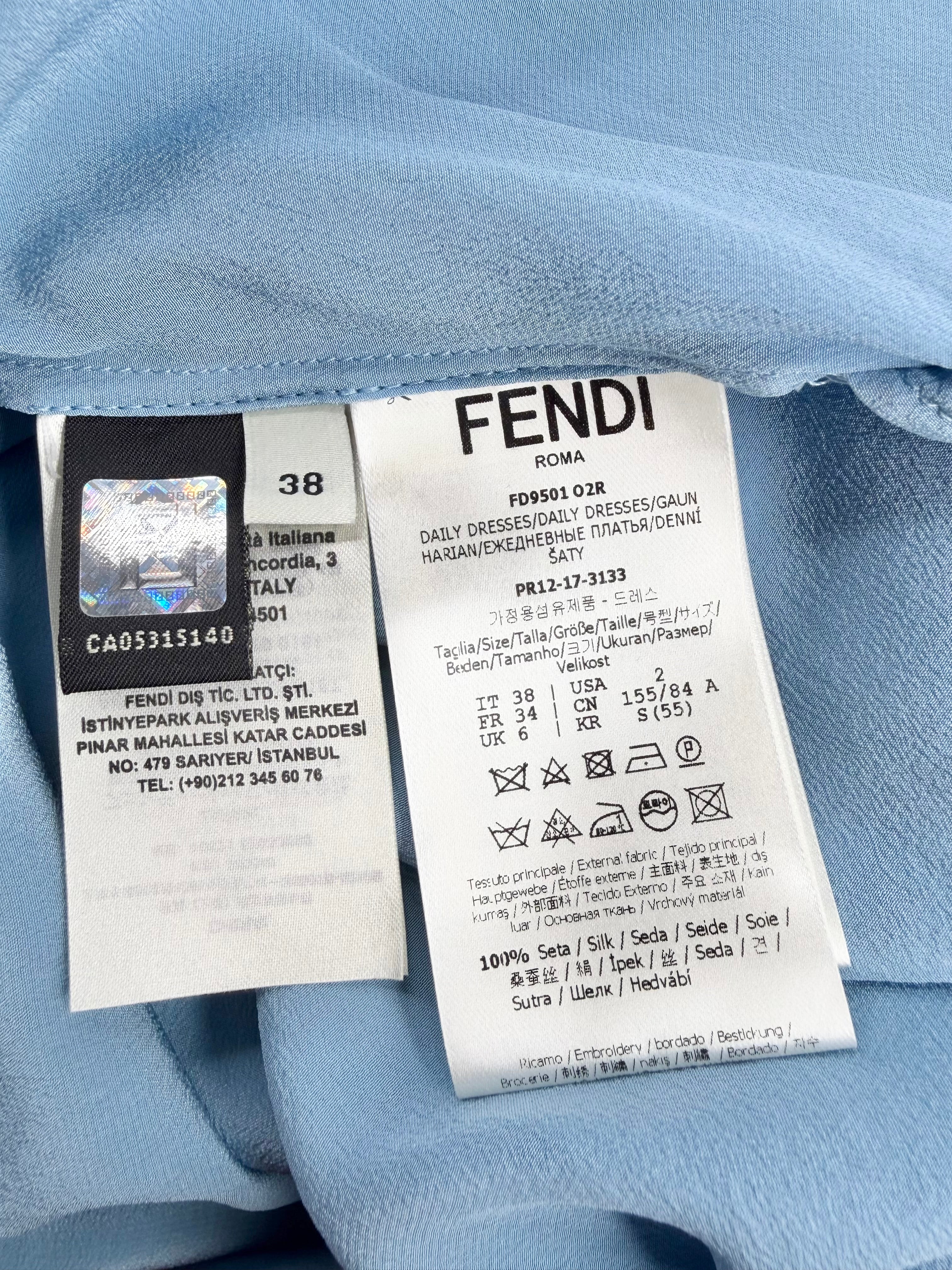 Fendi Sky Blue & Cream Silk Layered Pussy Bow Dress - AU6/8