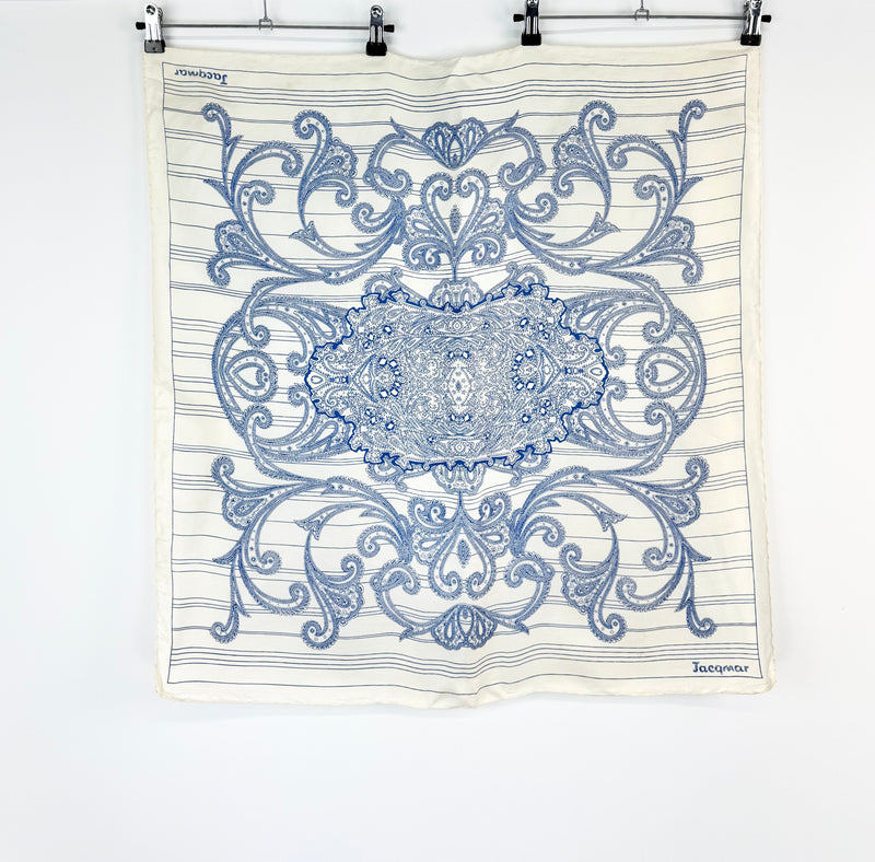 Jacqmar Cream & Blue Paisley Silk Scarf