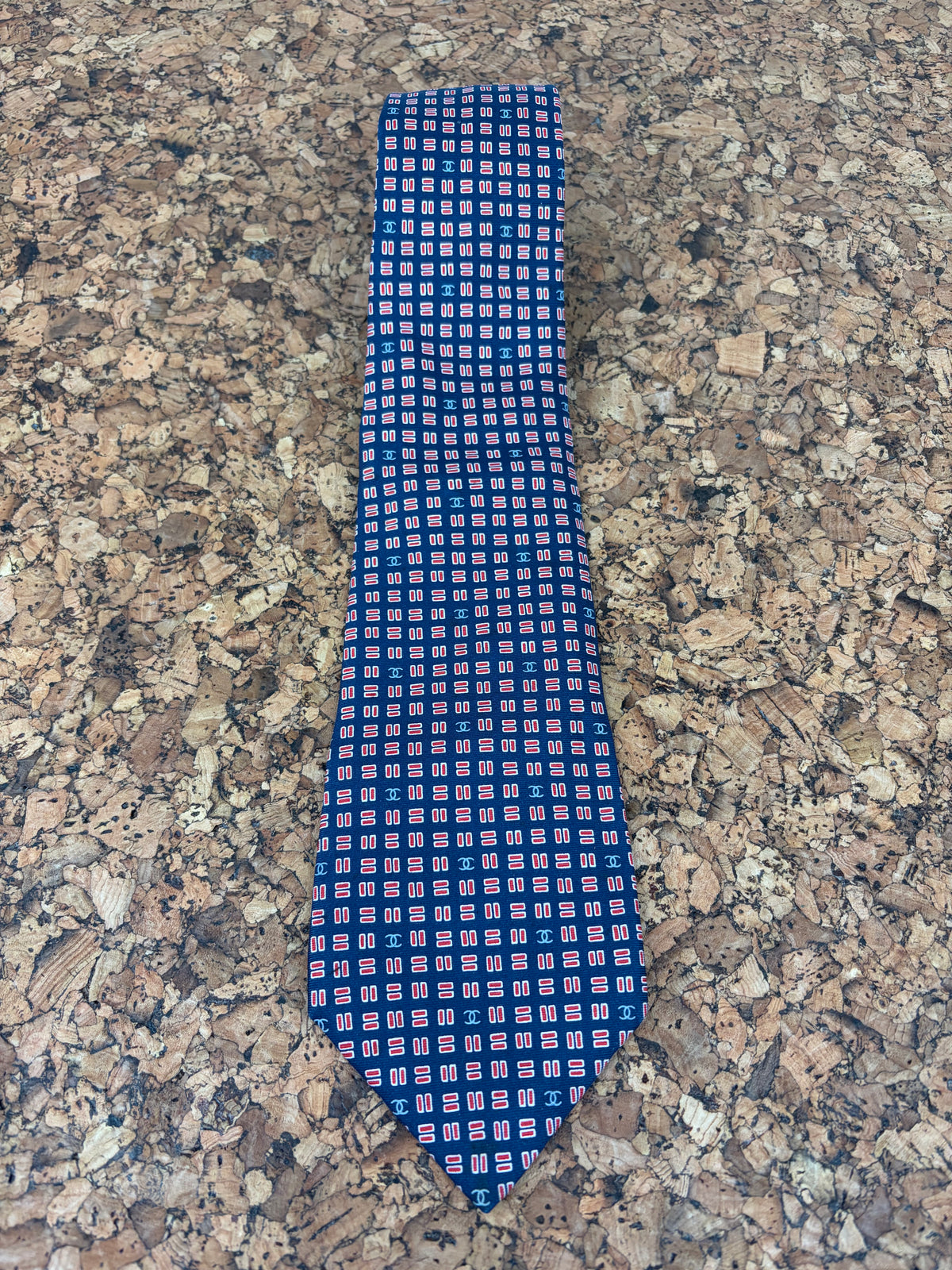 Chanel Navy & Red Patterned Silk Tie
