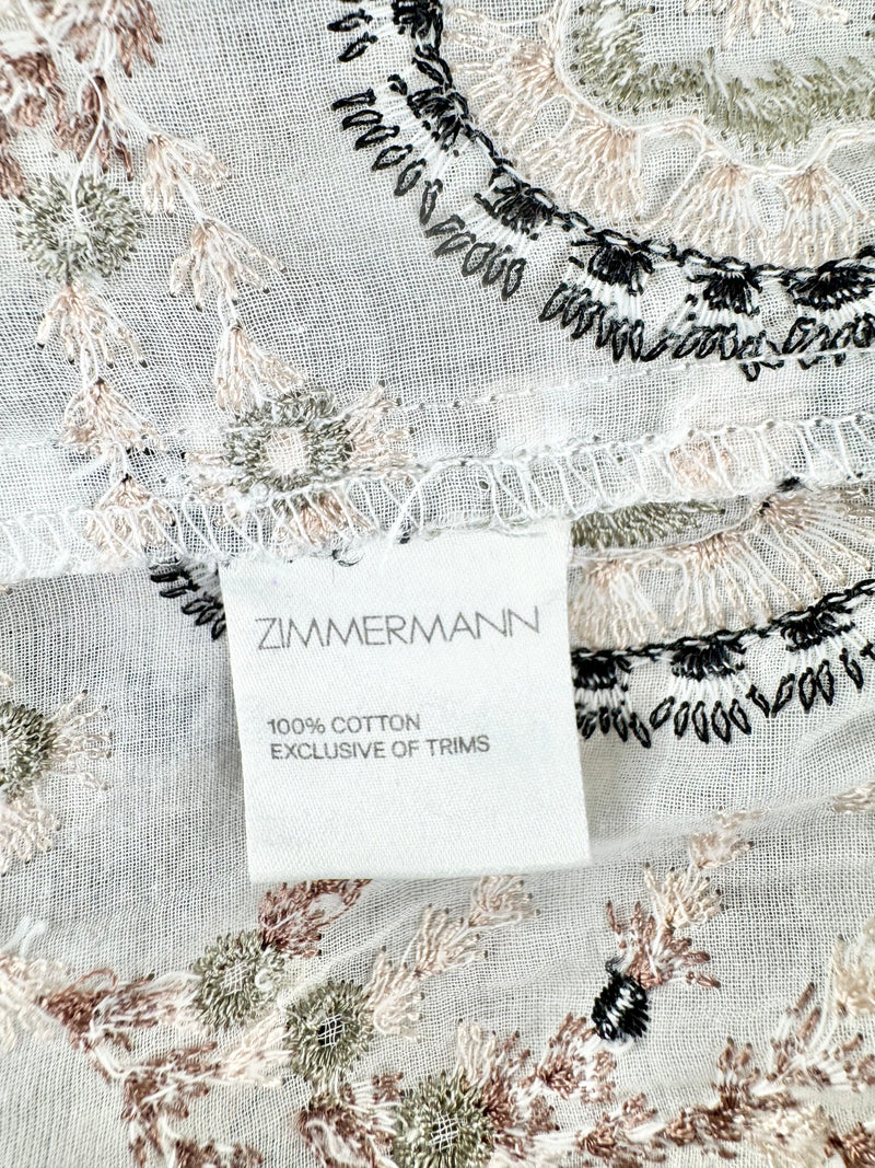 Zimmermann White Embroidered Peasant Top - AU8/10