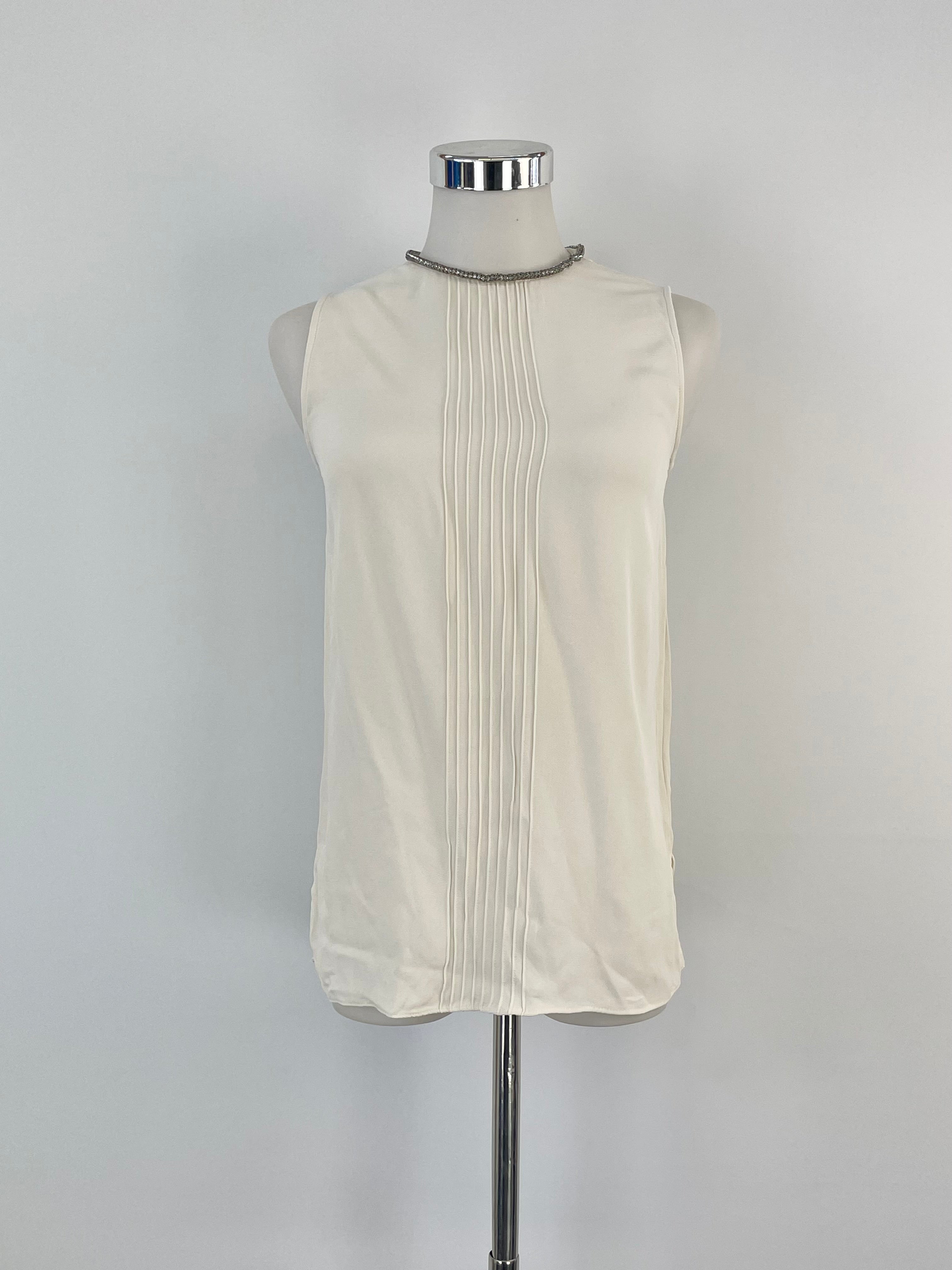 Reiss Cream 'Milla' Chain & Pleat Detailed Sleeveless Top - AU4/6