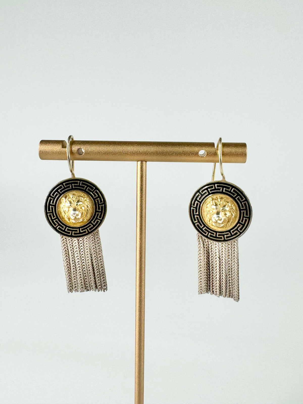 Silver Lion Medallion Drop Earrings