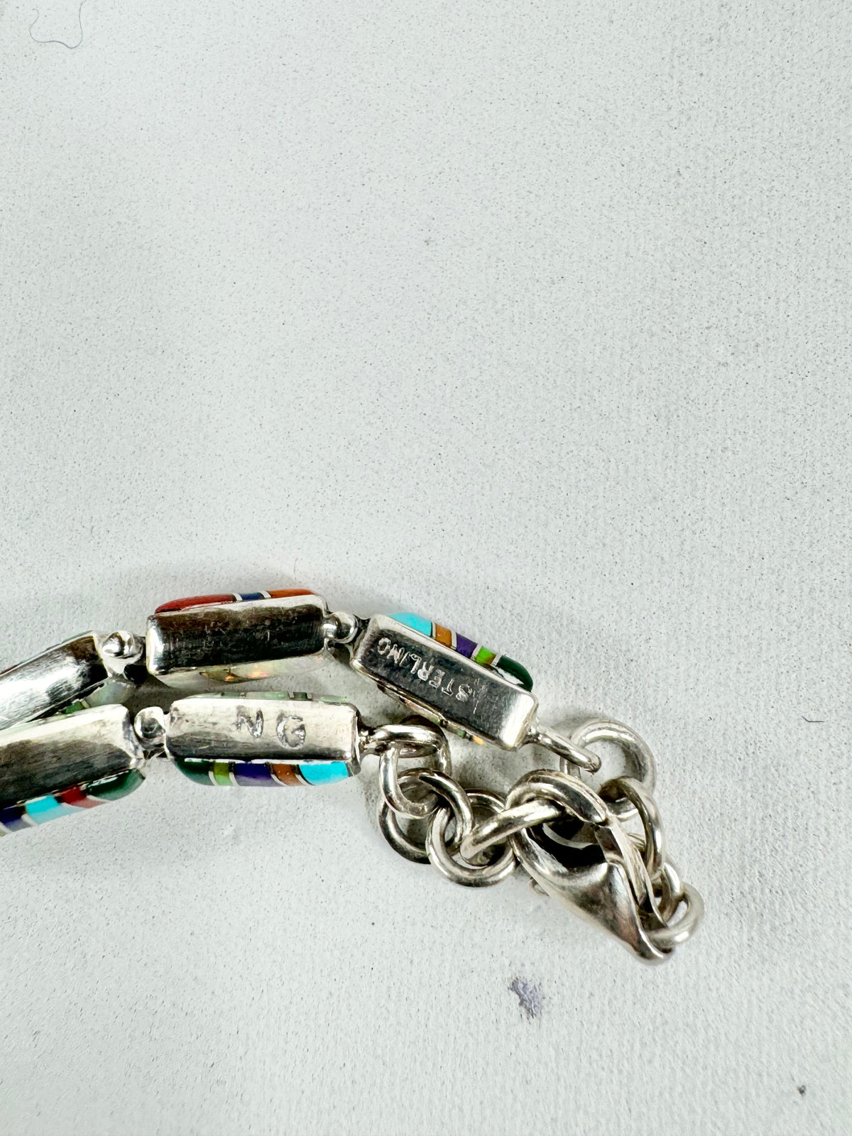 Vintage Silver Semi-Precious Gemstones & Opal Bracelet