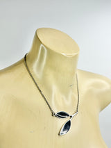 Pilgrim Silver Toned Grey Enamel Leaf Necklace