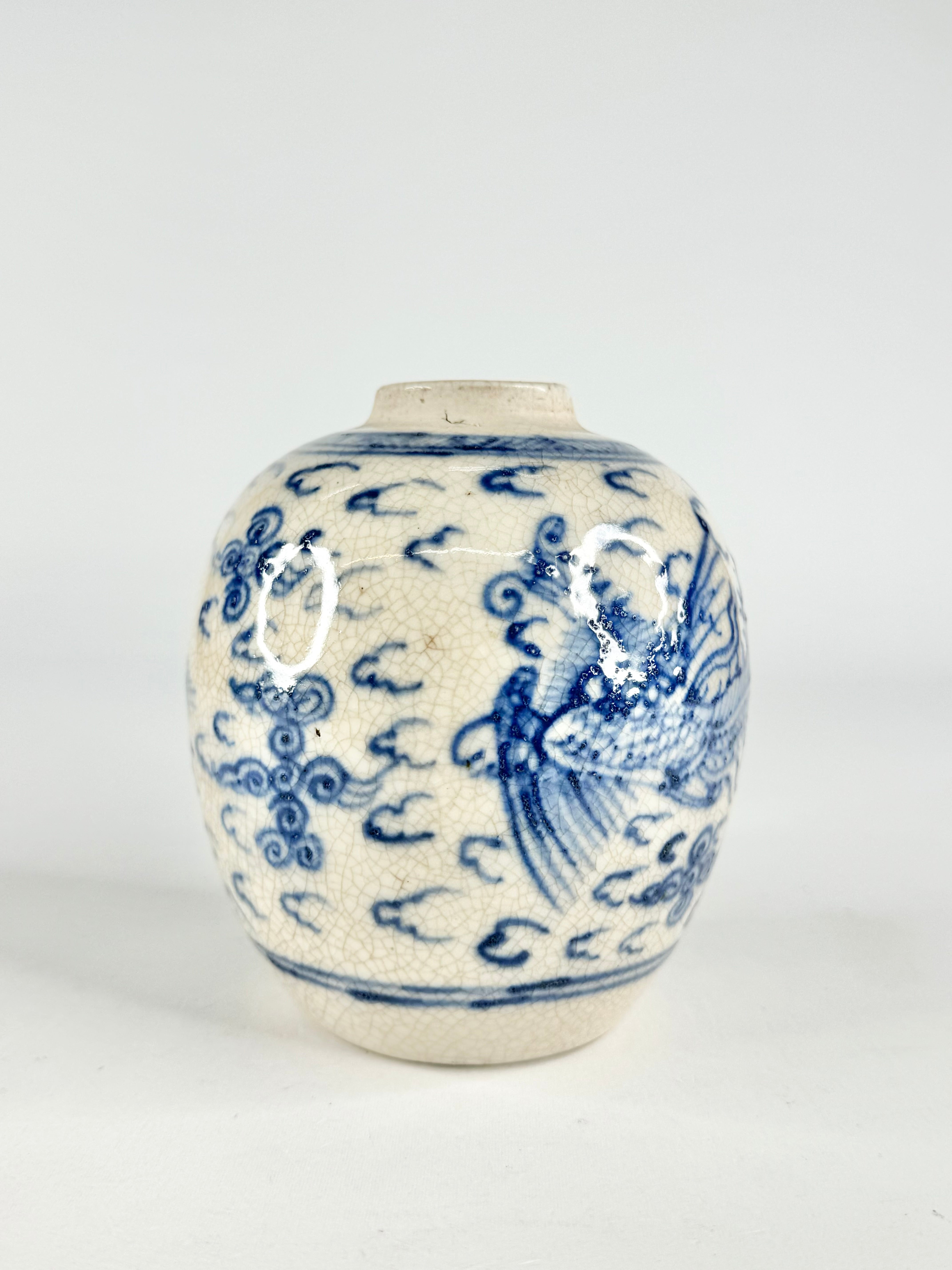 Antique Qing Cobalt Blue Hand Painted Jar