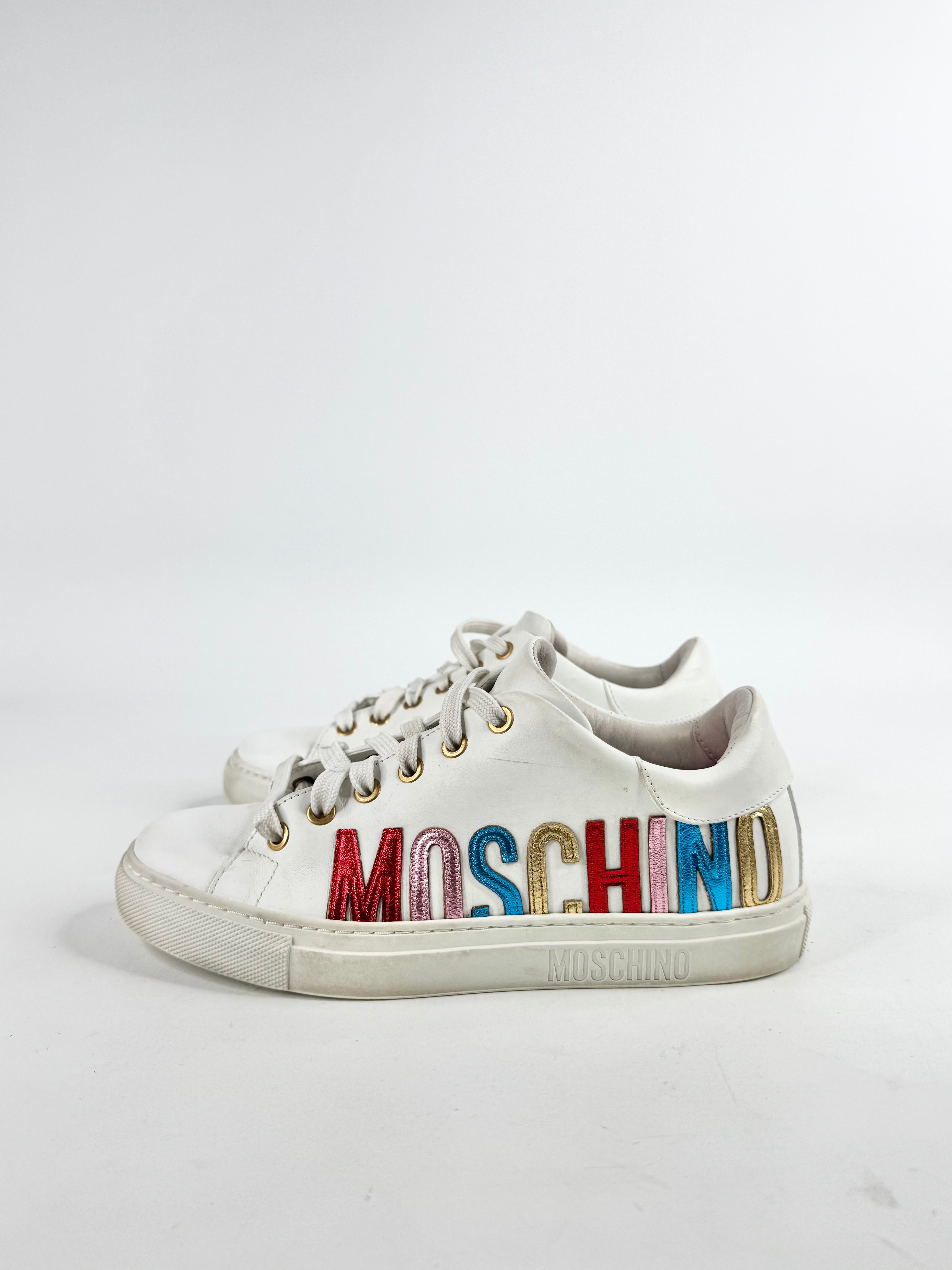 Moschino White Rainbow Logo Sneakers - EU36