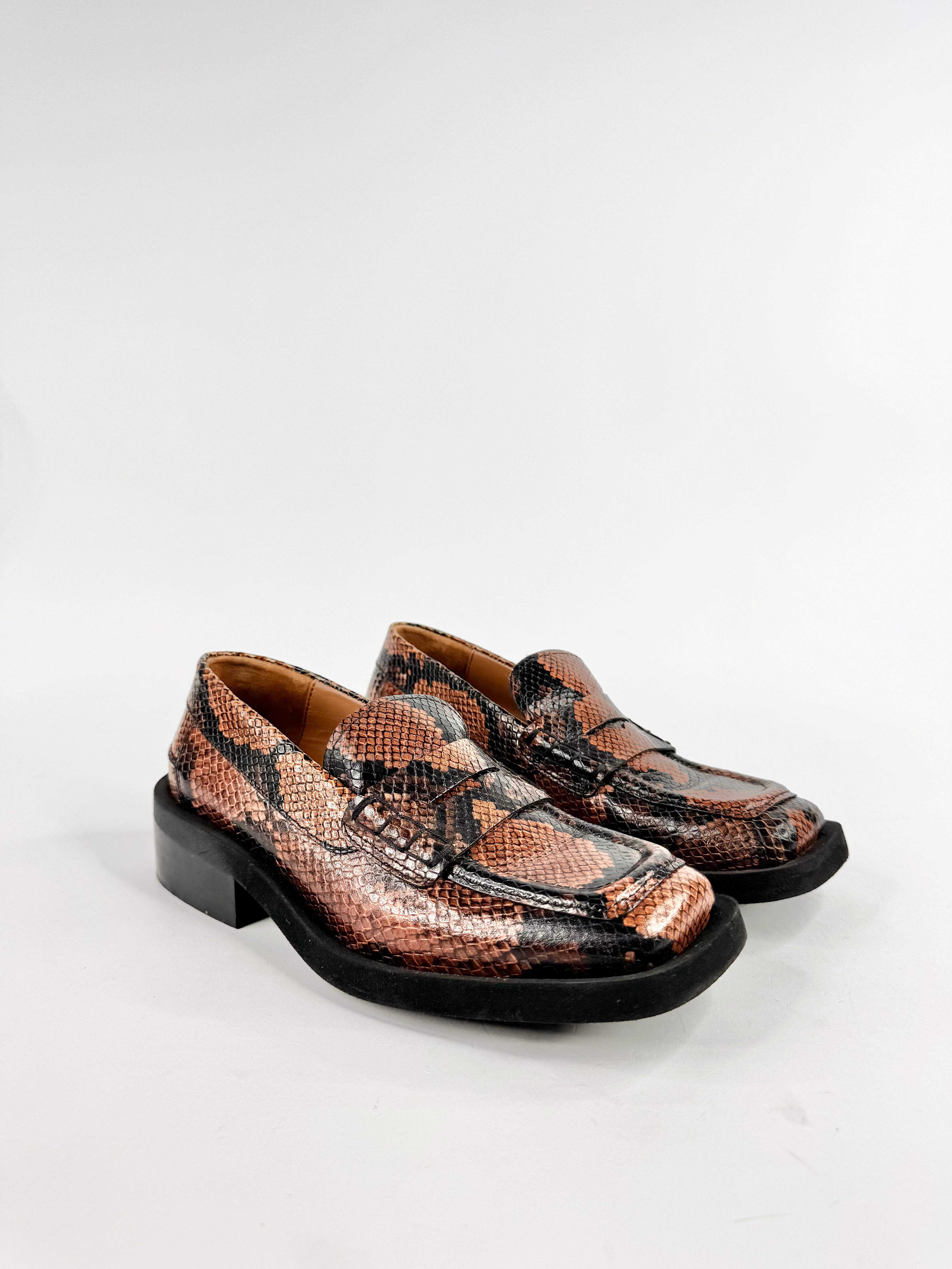 Ganni Snakeskin Embossed Loafers - EU38