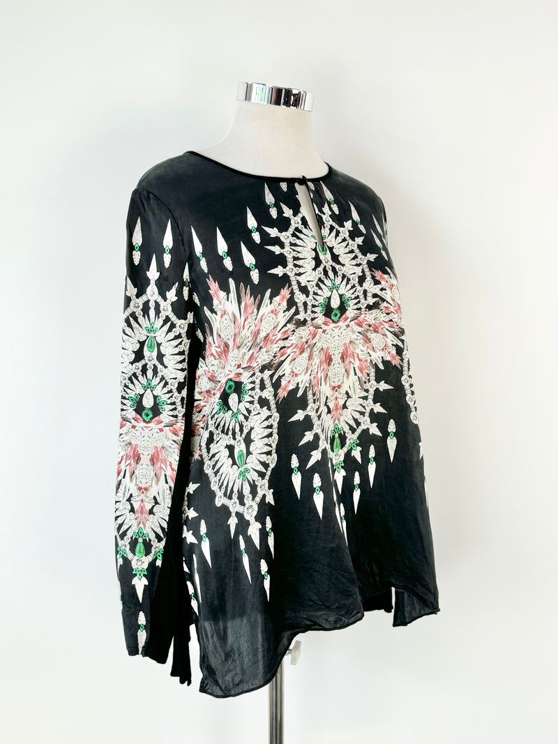 Luxe Deluxe Black Jewel Pattern Silk Blouse - AU14