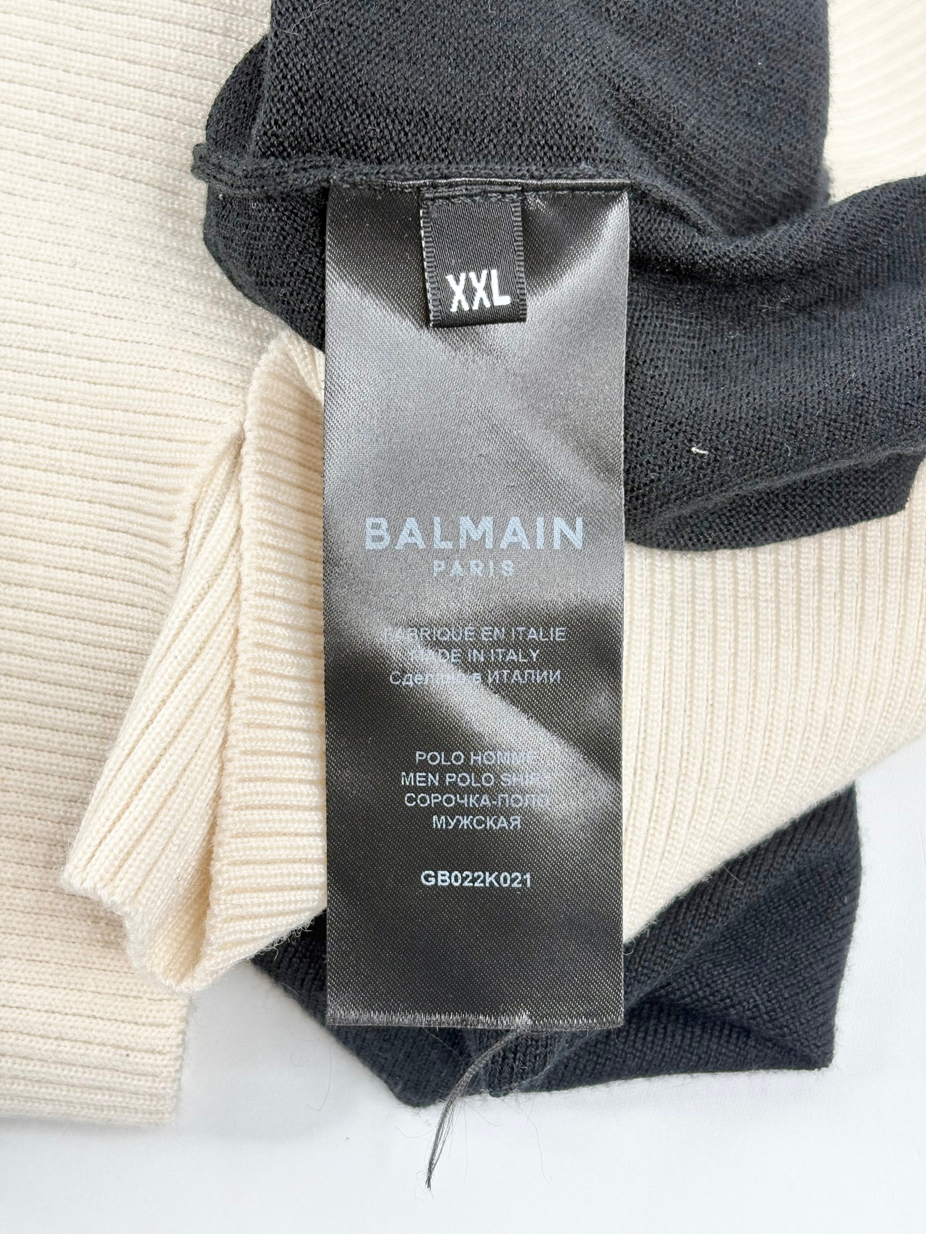 Balmain Black & Cream Trims Wool Polo - XXL