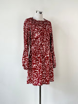 Maje Scarlet Red Abstract Animal Printed Pleated Midi Dress - AU8