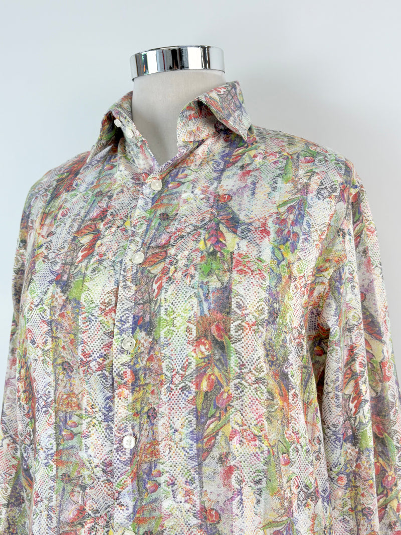 Monza Italy Sheer Floral Print Shirt - L