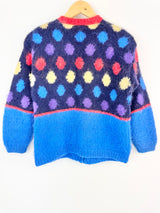 Vintage Hand-Knit Electric Blue Patterned Cardigan - AU10