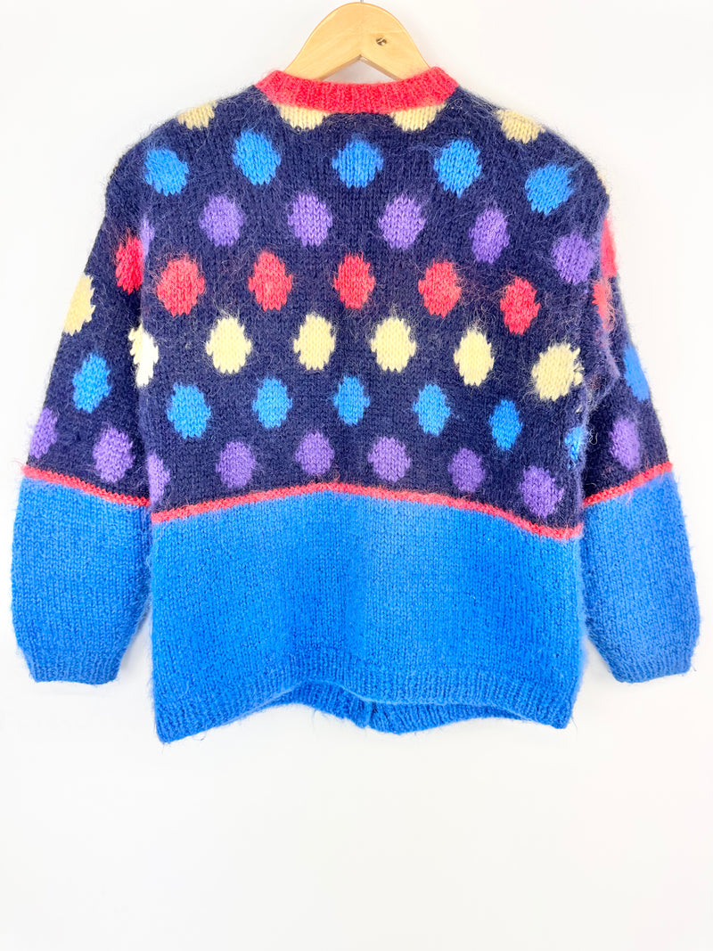 Vintage Hand-Knit Electric Blue Patterned Cardigan - AU10