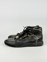 Versace Collection Black Leather & Gold Trim High-Top Sneakers - EU45