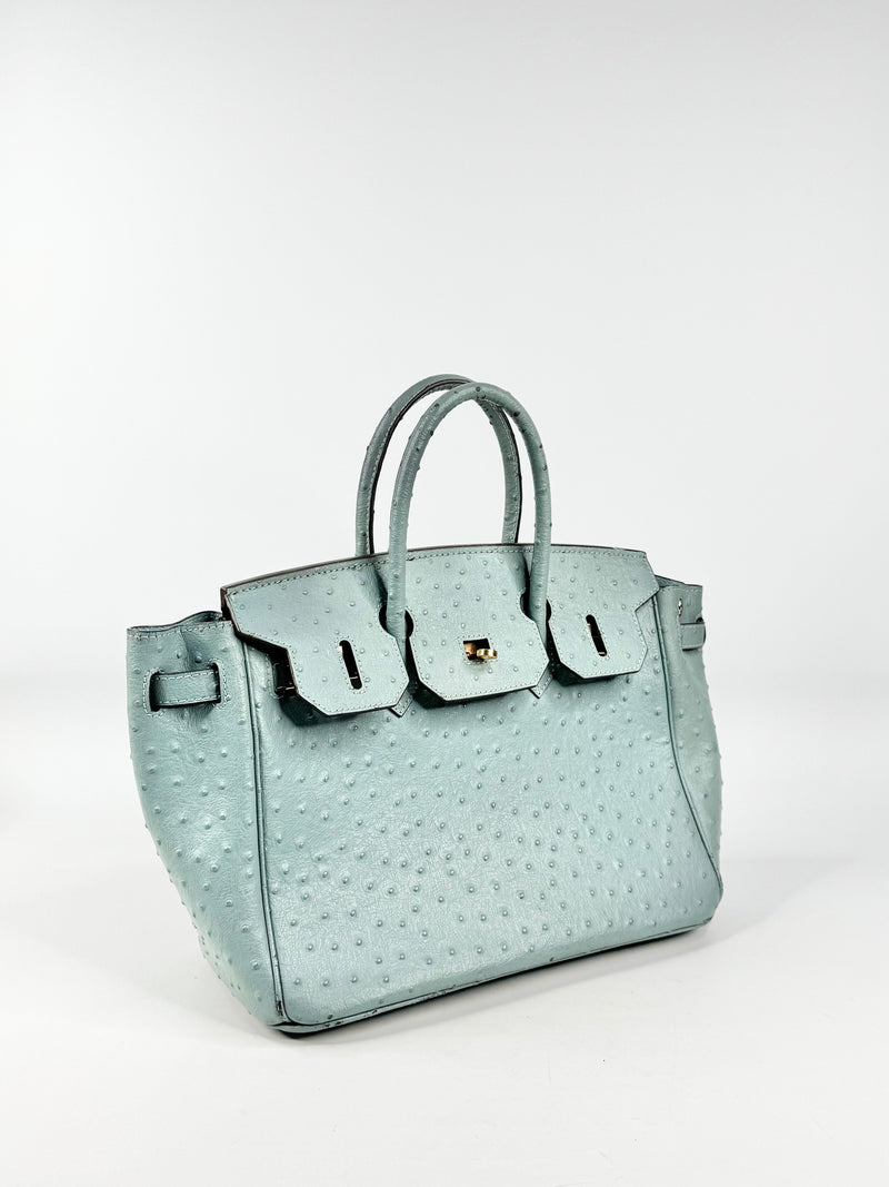 House of Hello Blue Faux Ostrich Texture Leather Bag