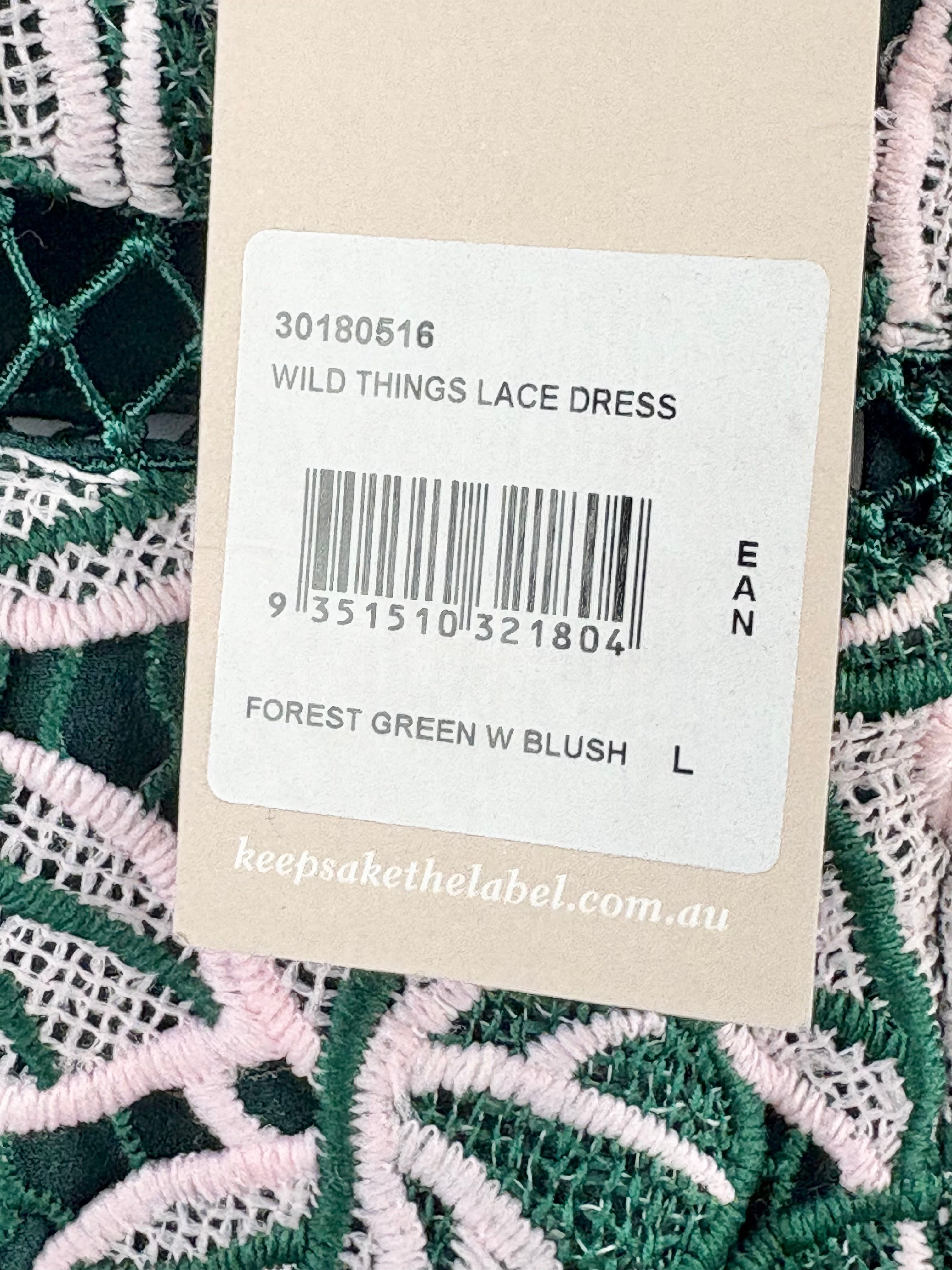 Keepsake Forest Green & Blush 'Wild Things' Lace Midi Dress - AU14/16