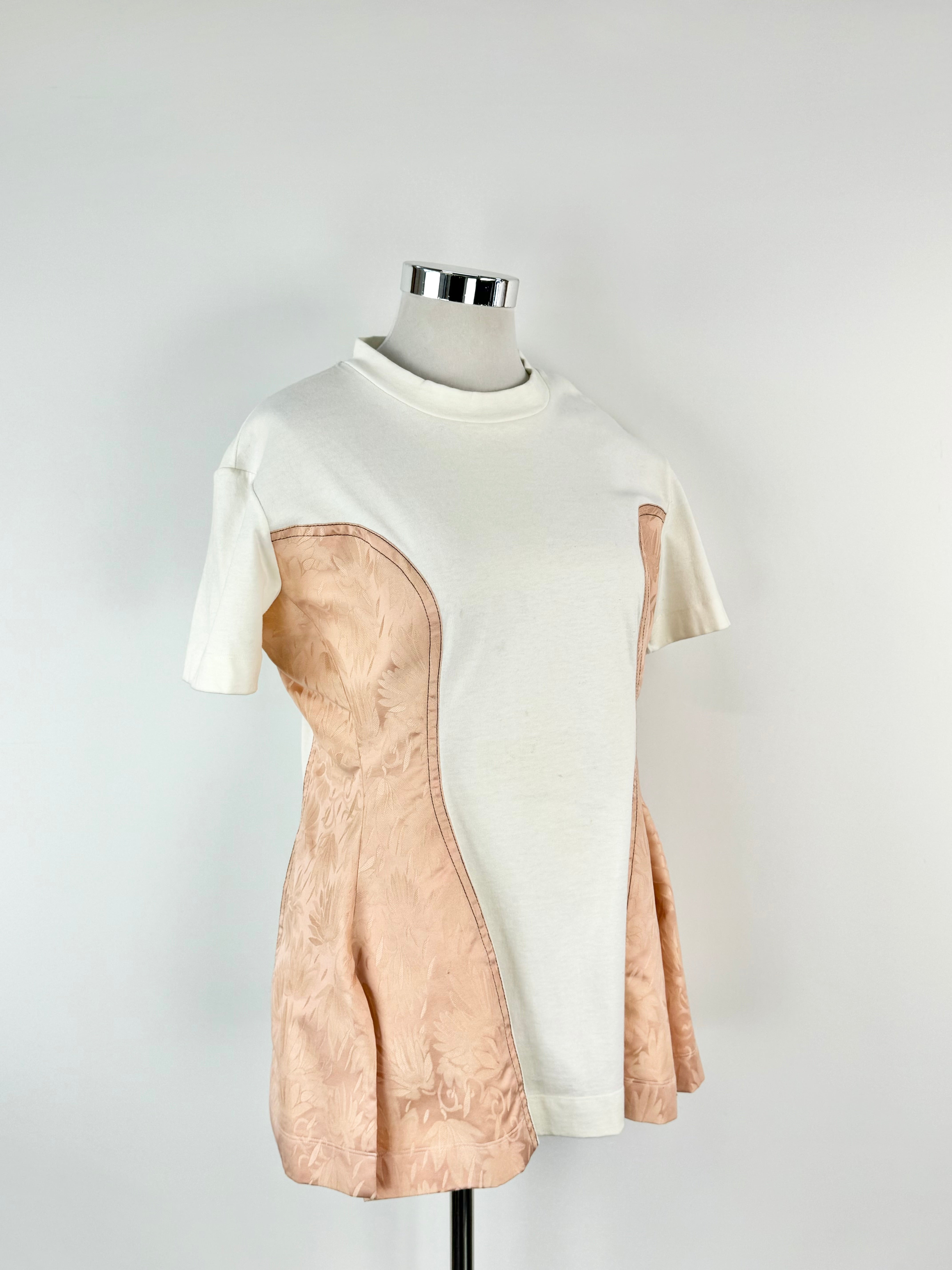 Marni White and Peach Cotton & Silk Panel T-Shirt - AU12
