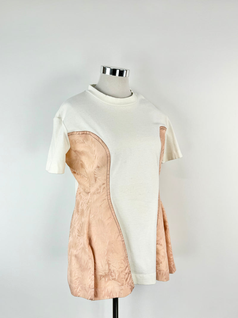 Marni White and Peach Cotton & Silk Panel T-Shirt - AU12