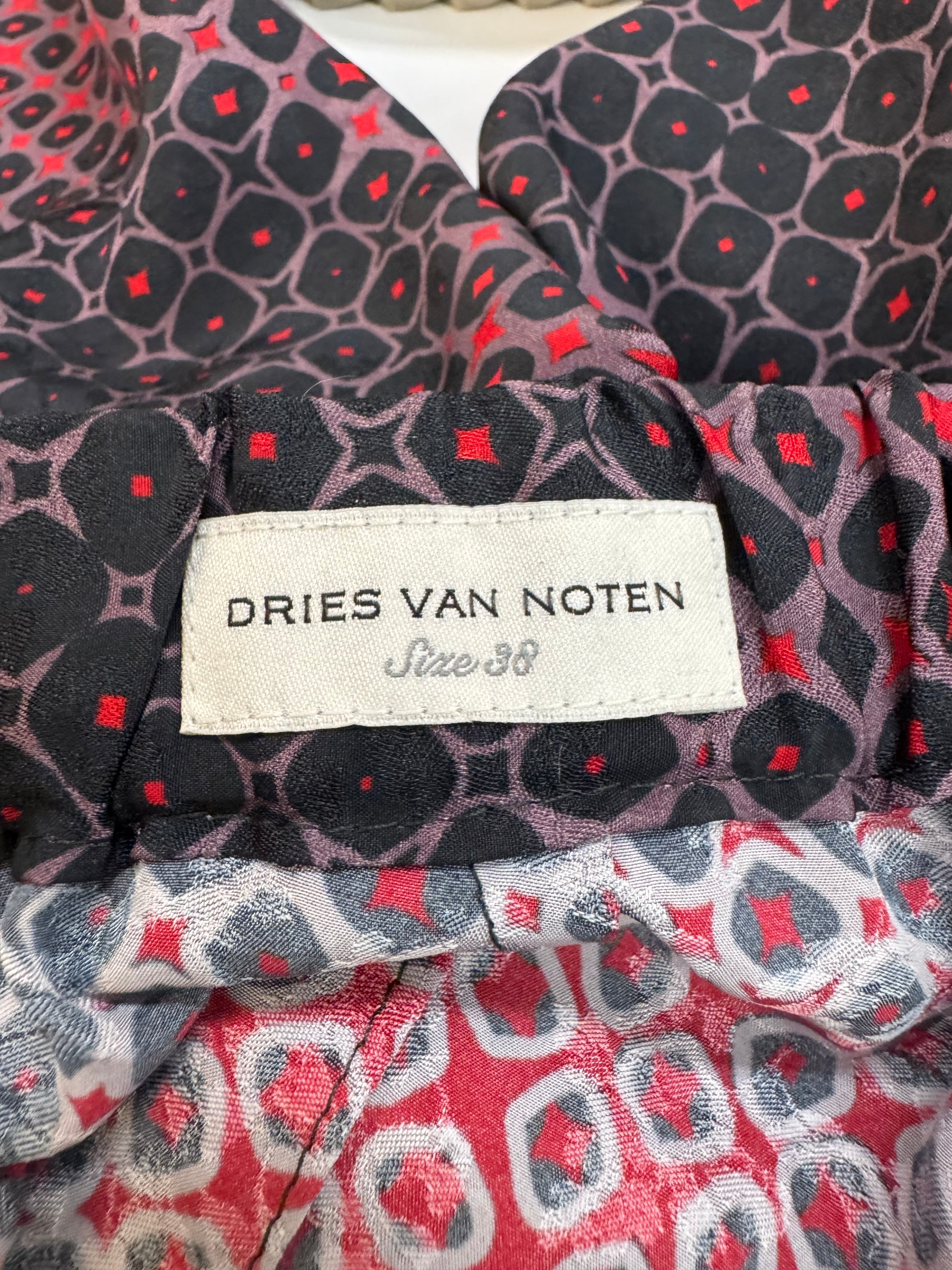 Dries van Noten Red & Black Geometric & Stair Patterned Fluid Slacks - AU10