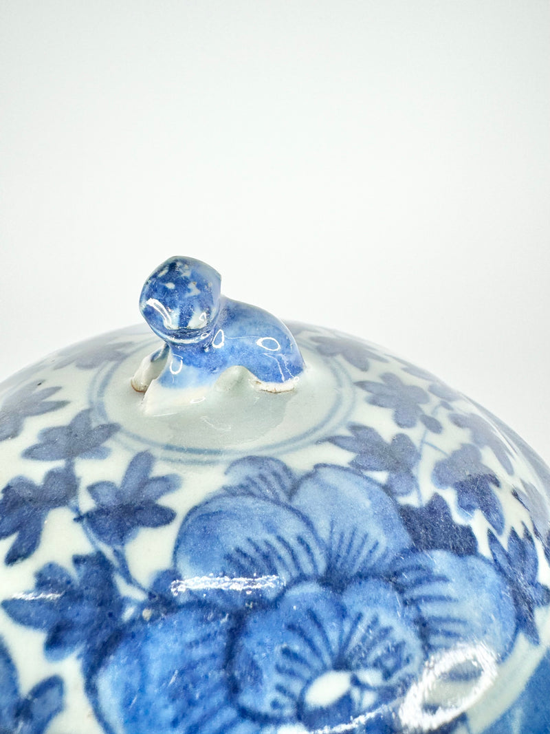 Antique Blue & White Fu Dog Ginger Jar