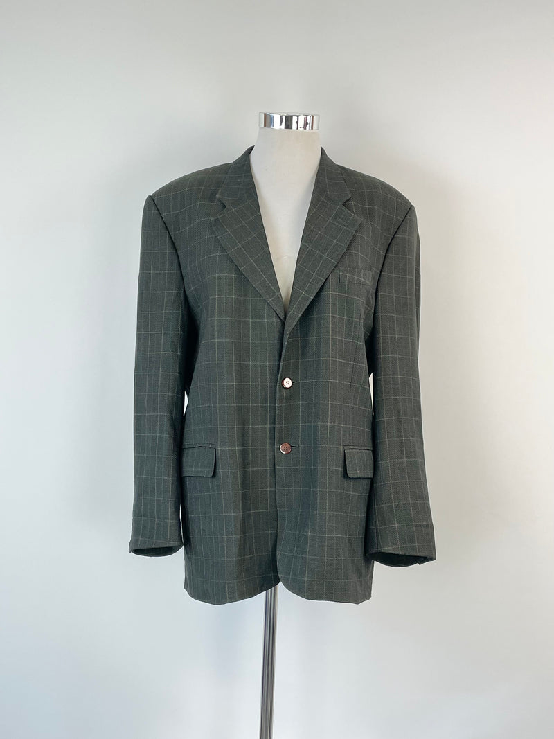 Vintage Ermenegildo Zegna Charcoal Check Pattern Blazer - 42R