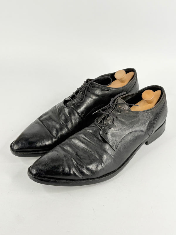 Italian Made Black Leather Lace-Up Derby Shoes - EU43