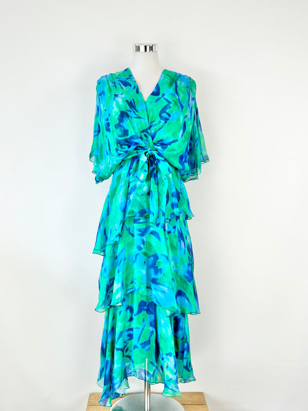 La Strada 'Loira' Blue & Green Silk Dress - AU10