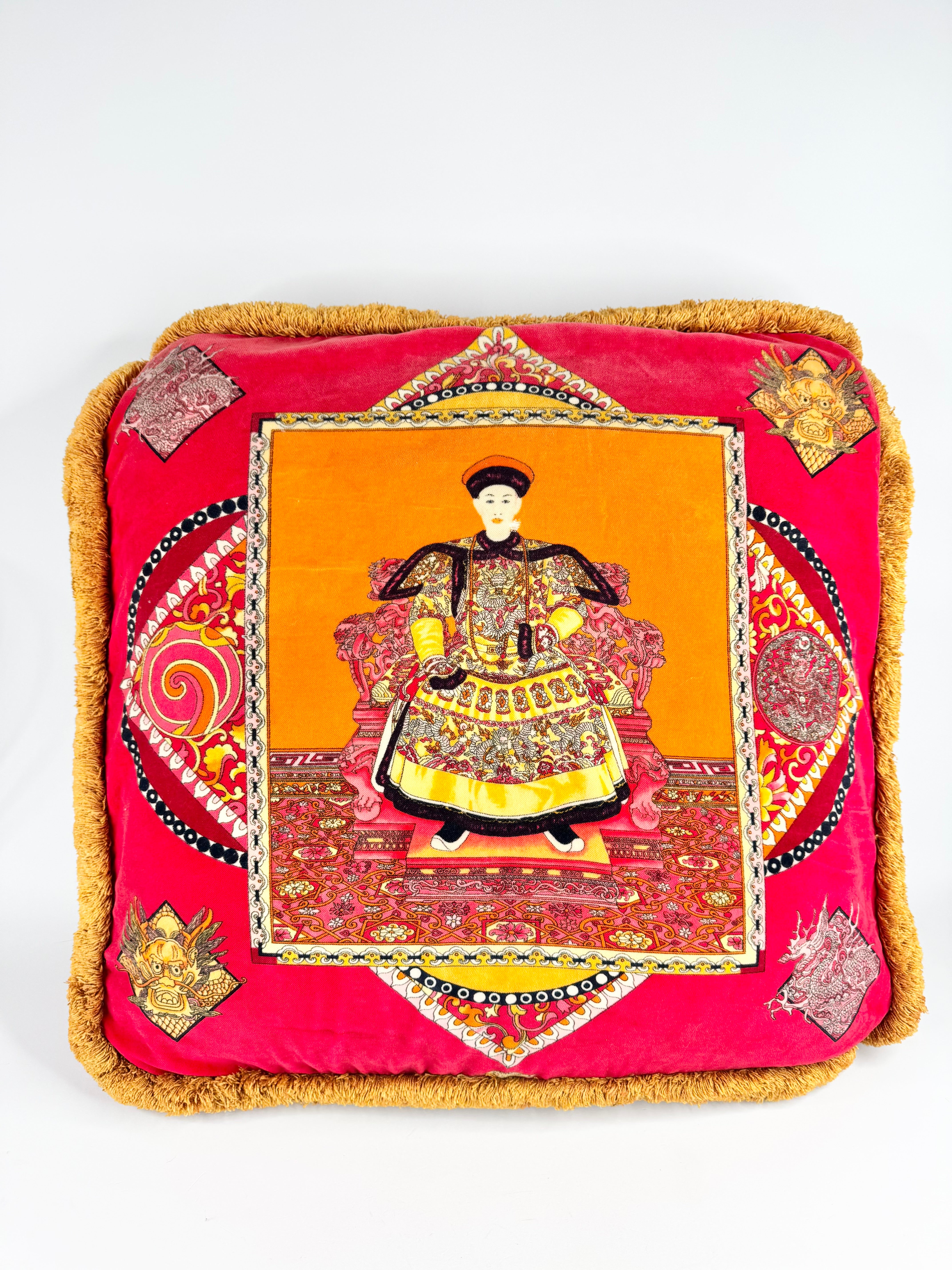 Versace Reversible Red & Blue Emperor Qianlong Velvet Cushion