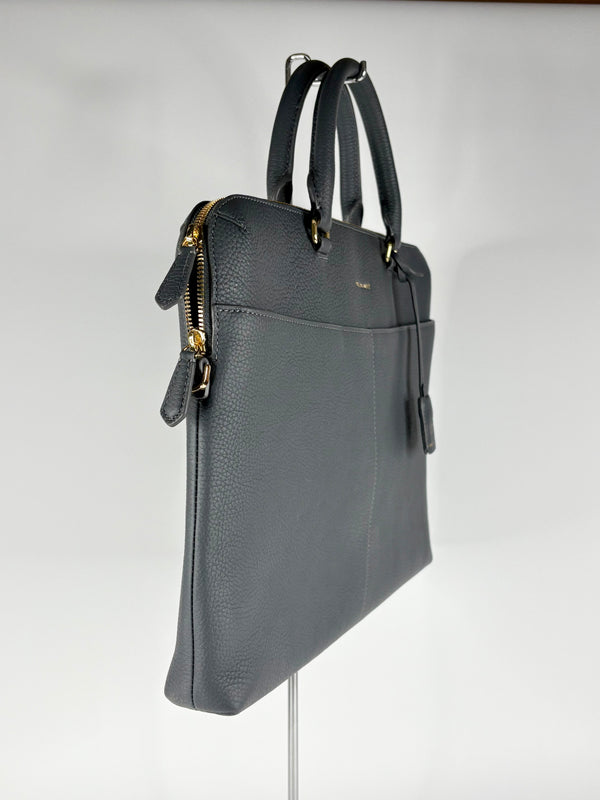 Maison de Sabre Graphite Grey Grained Leather Laptop Bag