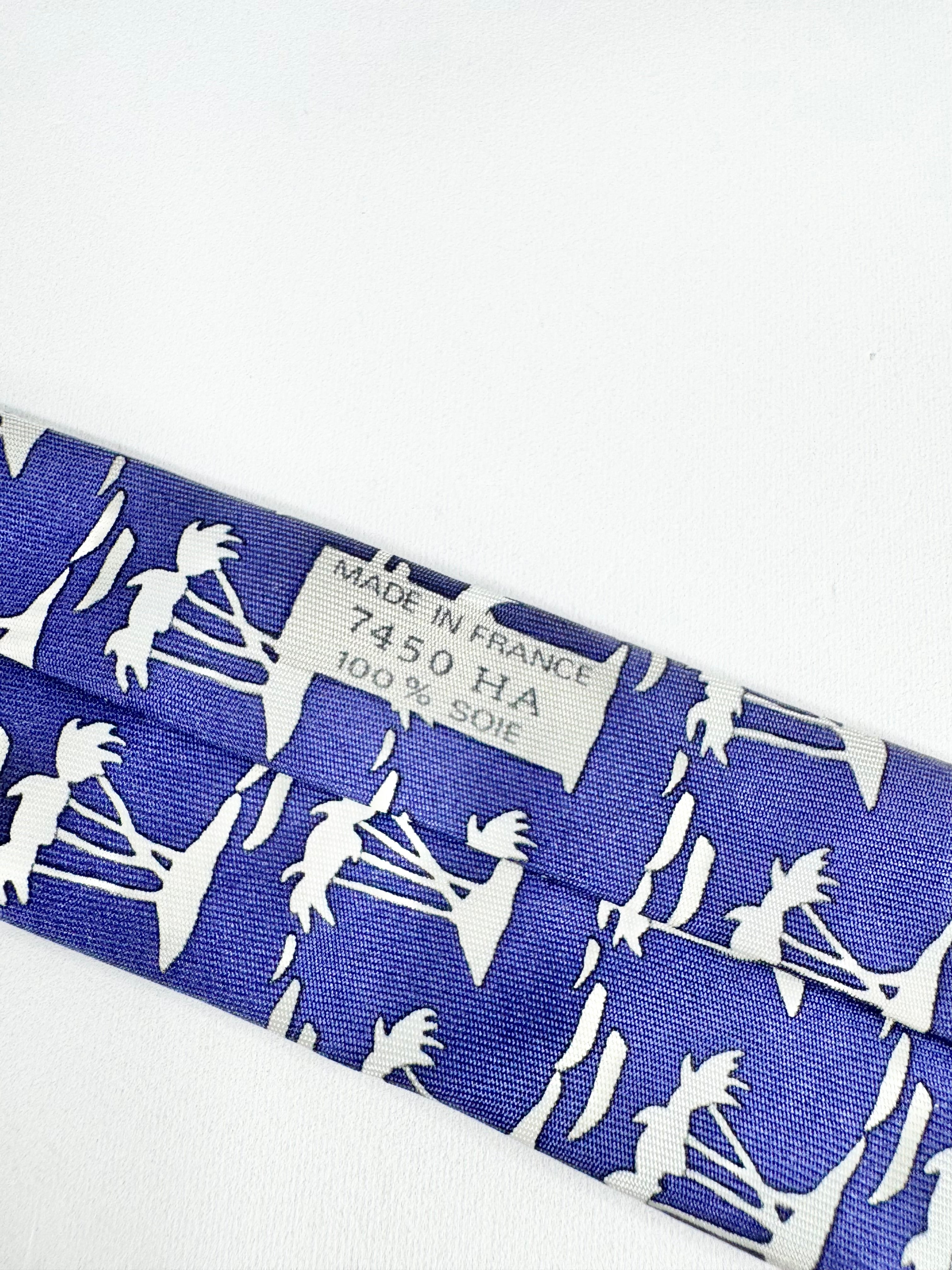 Vintage 90s Hermès Deep Blue Palm Tree Patterned 7450 Silk Tie