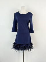 Clotilde Navy Blue Feather-Fringed Midi Dress - AU8/10