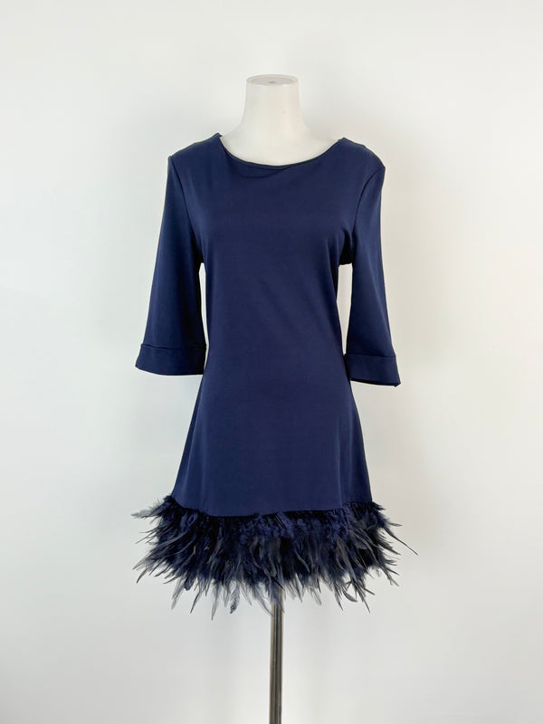 Clotilde Navy Blue Feather-Fringed Midi Dress - AU8/10