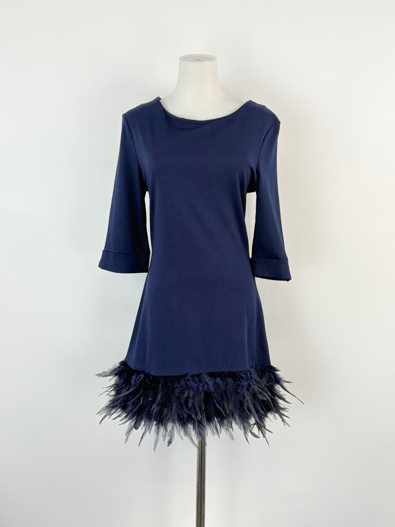 Clotilde Navy Blue Feather-Fringed Midi Dress - AU8/10