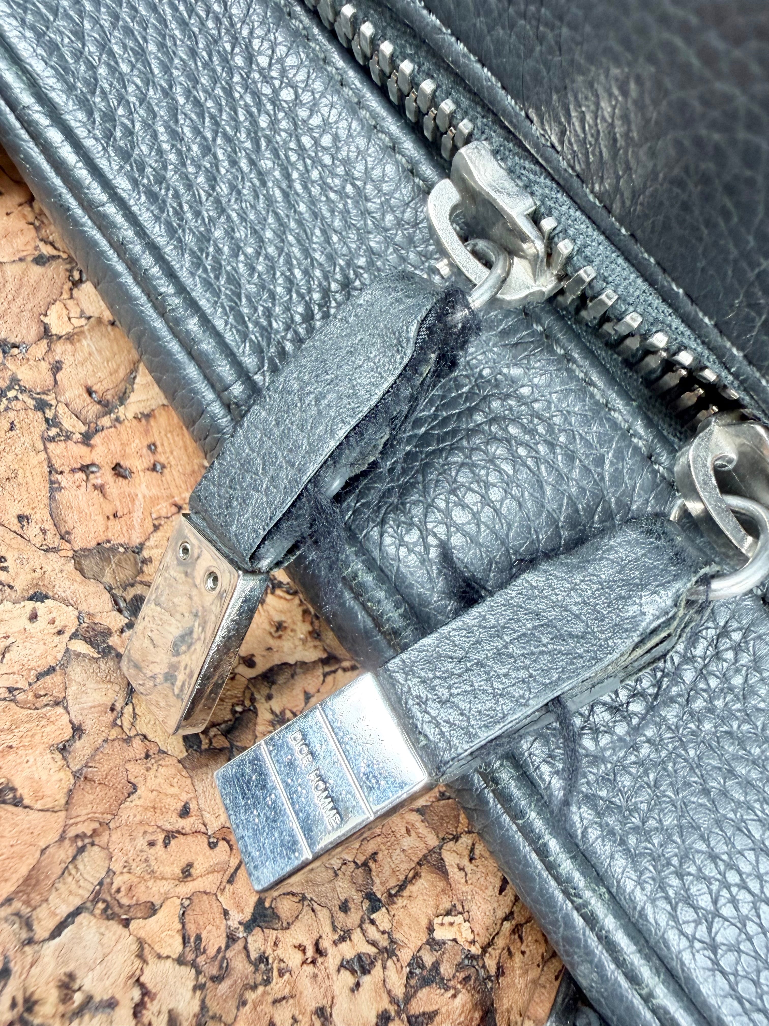 Vintage Christian Dior Homme Ash Grey Grained Leather Briefcase