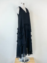 Three Floor Sleeveless Black Layered Maxi Dress - AU8/10