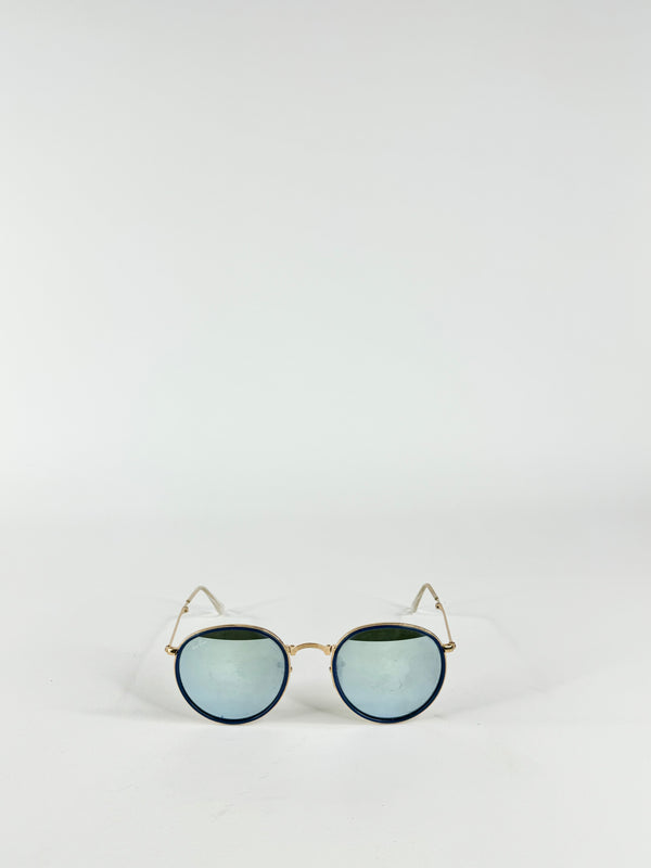 Ray Ban Blue & Gold RB3517 Round Folding Sunglasses