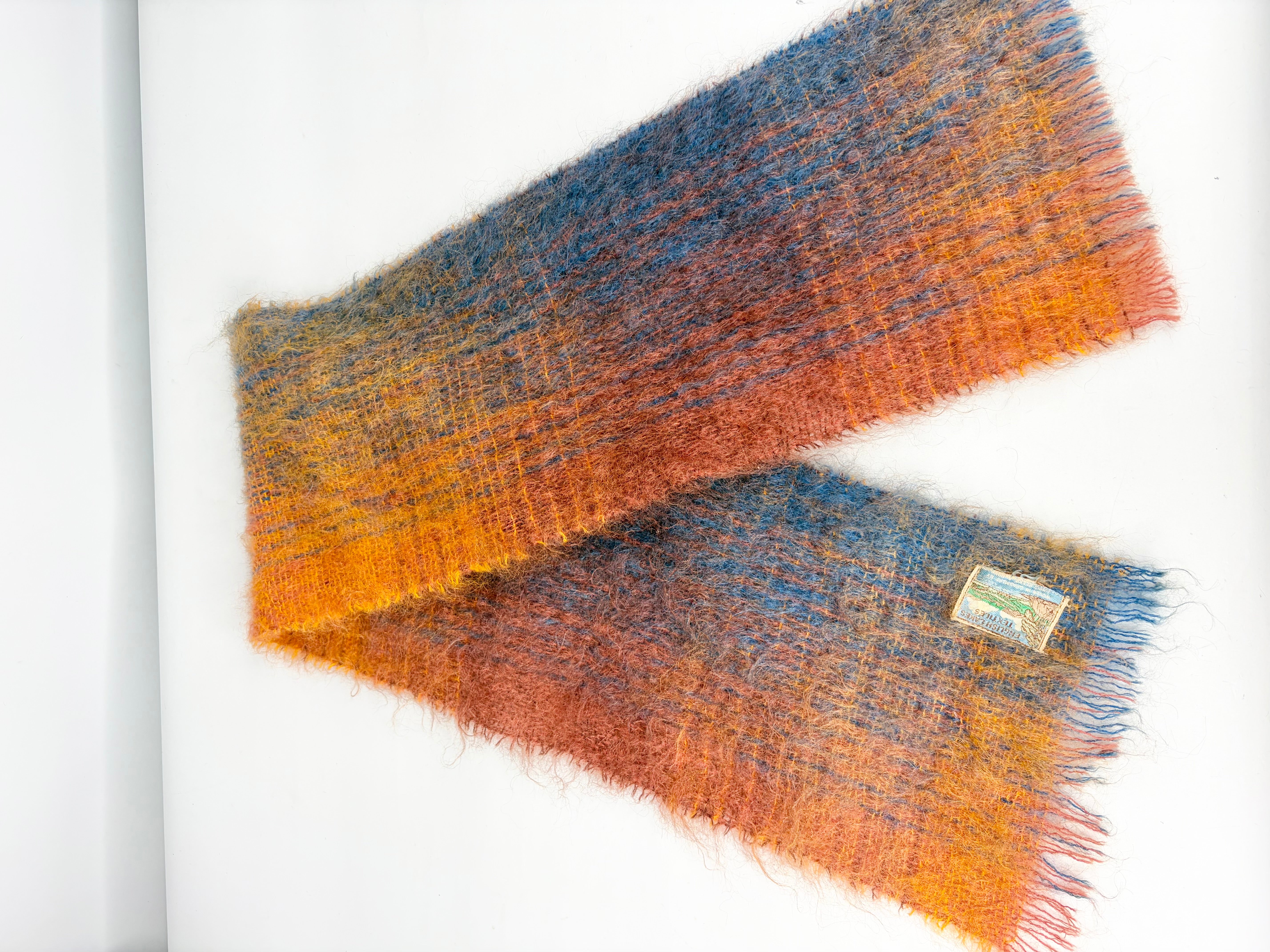 English Lakes Textiles Orange & Cobalt Blue Woven Mohair Scarf