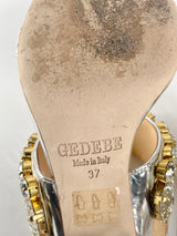 Gedebe Silver Bejeweled Leather Sandals - EU37